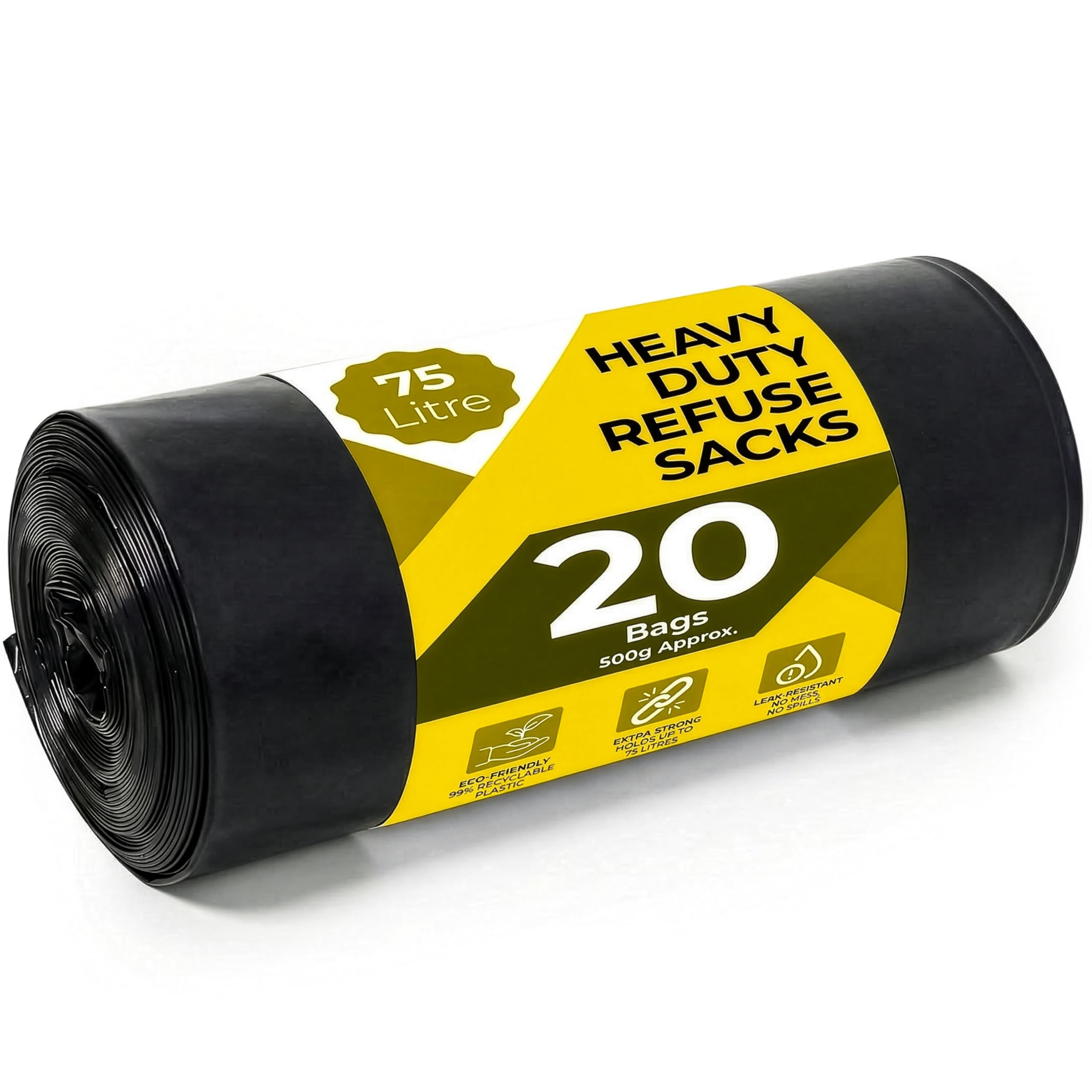 Roe Tenpo Black Bin Bags - 20 Pack, 75L Capacity, 30 Micron Strength | Recyclable 1
