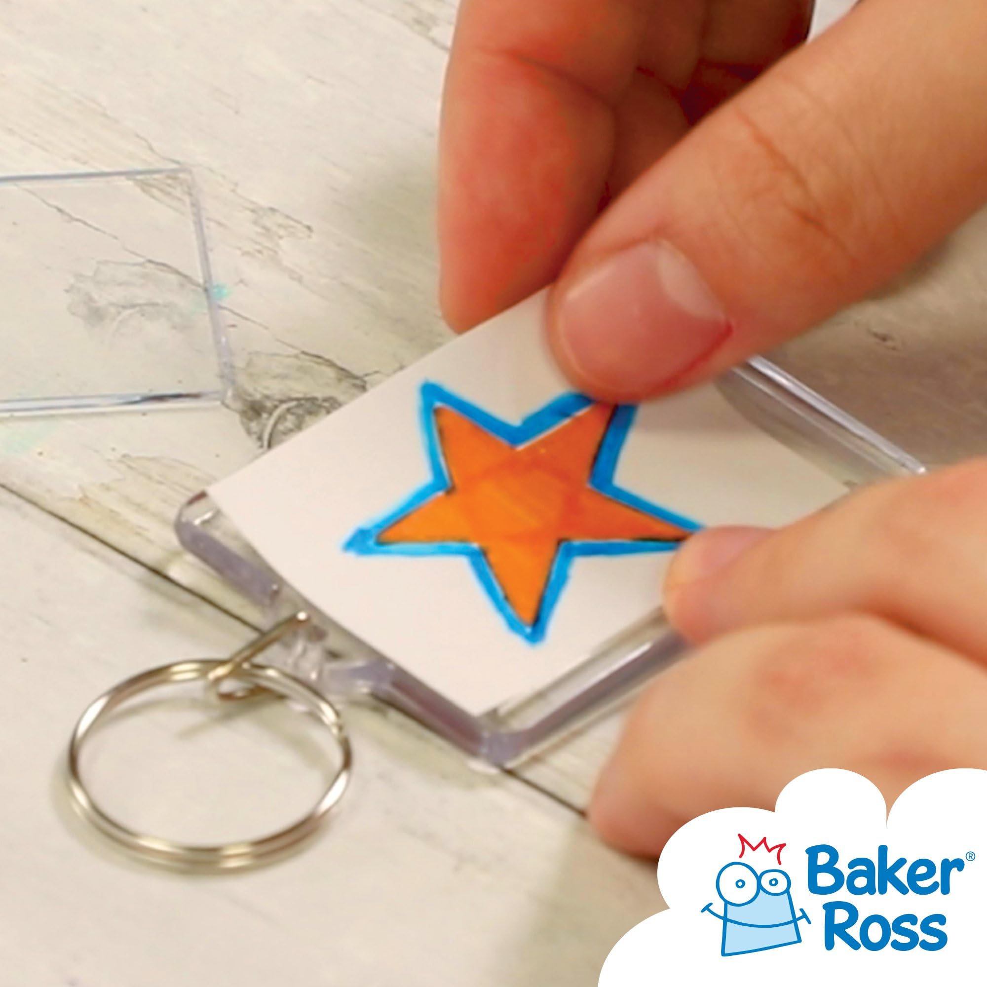 Baker Ross Make Your Own Keyring Kit - Pack of 8 | Craft Kit for Kids | White Plastic 4