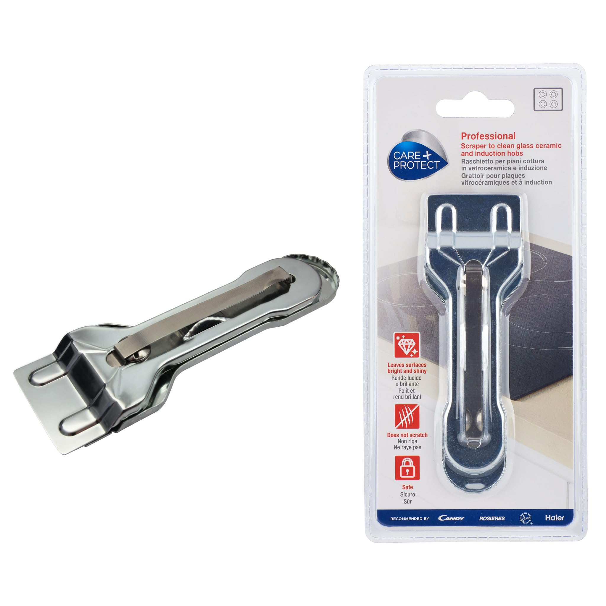 CARE + PROTECT Kitchen Cleaning Scraper for Glass & Ceramic Hobs | Stainless Steel | Silver 1