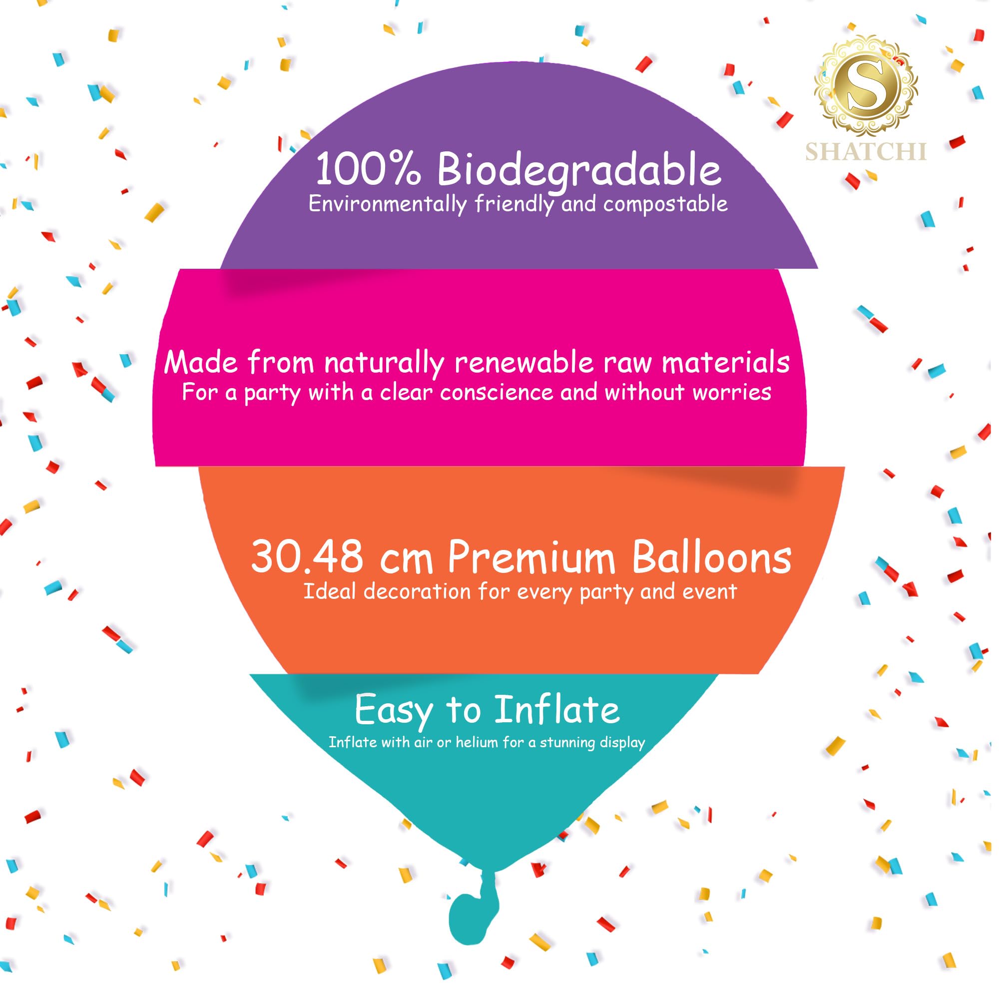 SHATCHI Rainbow Party Balloons - 100 Pack, 12 Inch Thick Latex, Biodegradable Helium Balloons 7