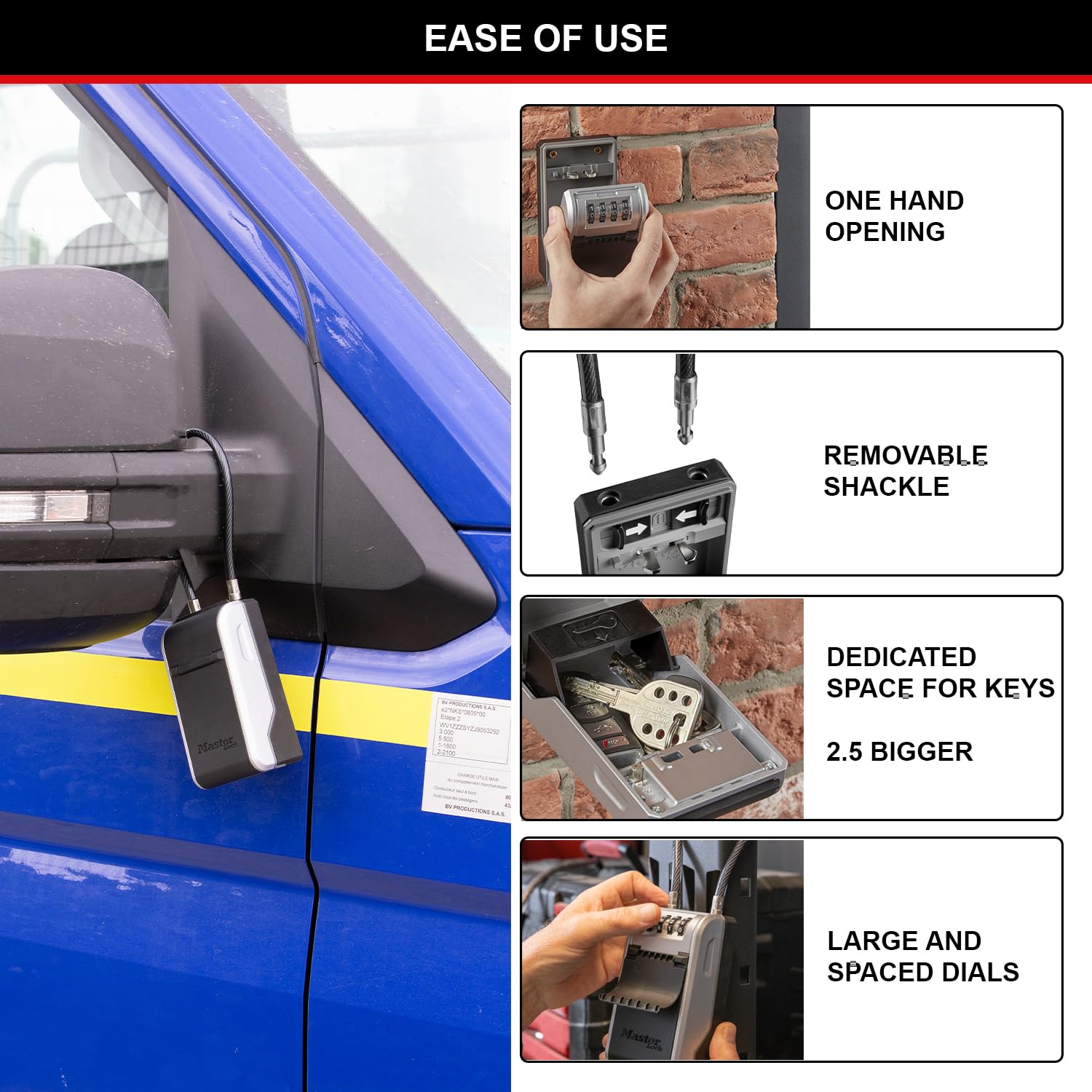 Master Lock 5482EURD Key Safe with Flexible Cable Shackle | Extra Large Capacity | Grey Aluminium 3
