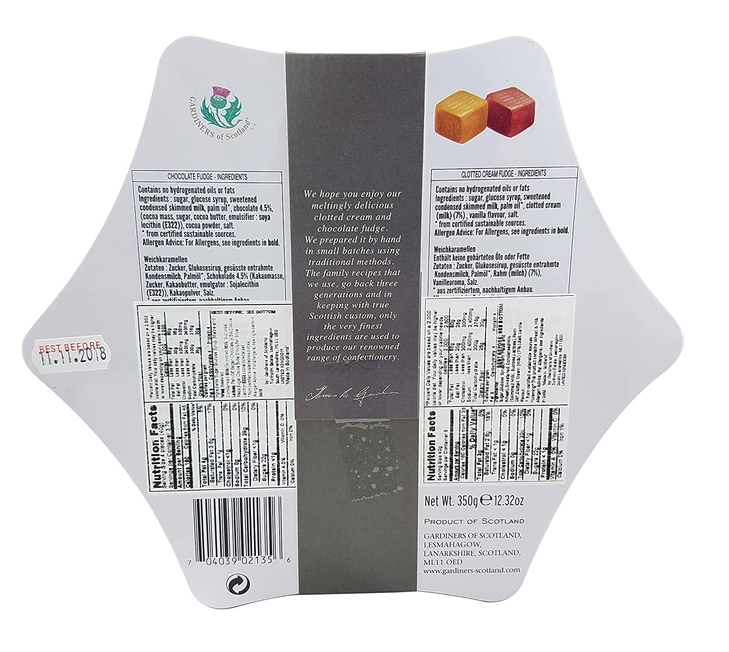 Gardiners of Scotland Clotted Cream & Chocolate Fudge Star Tin 350g 6