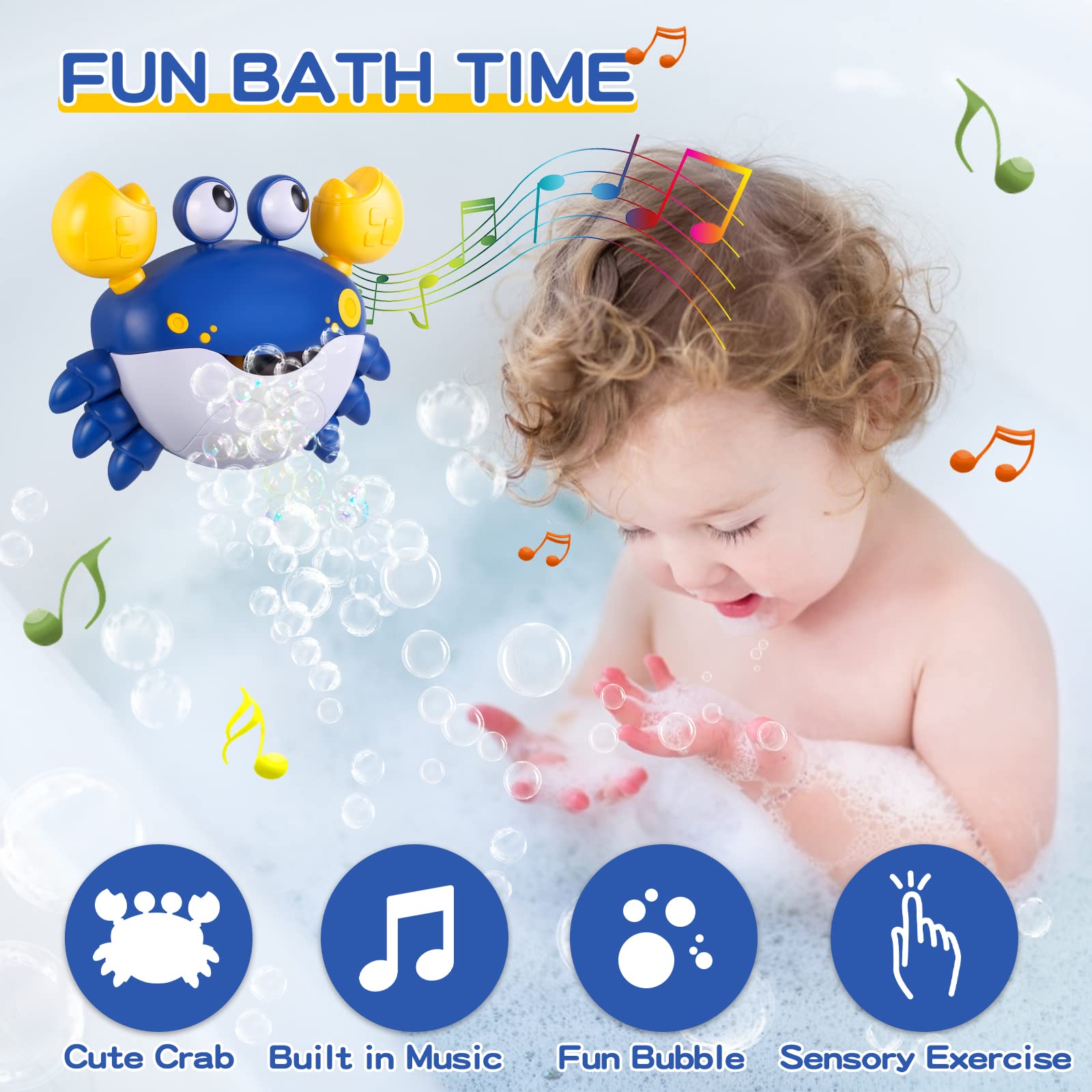 Jiosdo Crab Bath Bubble Maker - 2-in-1 Bubble & Music Toy for Toddlers 10