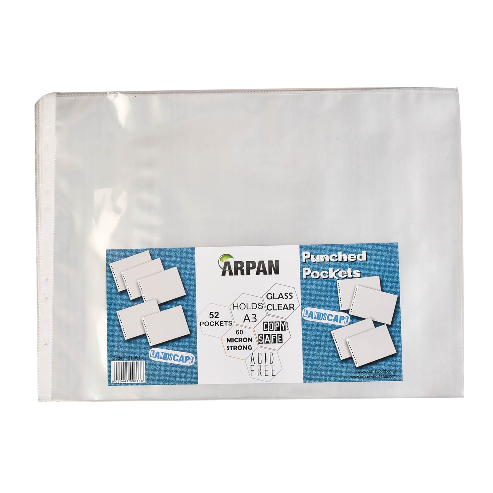 ARPAN Punch Pockets A3 Landscape 60 Micron Acid Free Plastic Poly Pockets Wallet Sleeves (Pack of 52)
