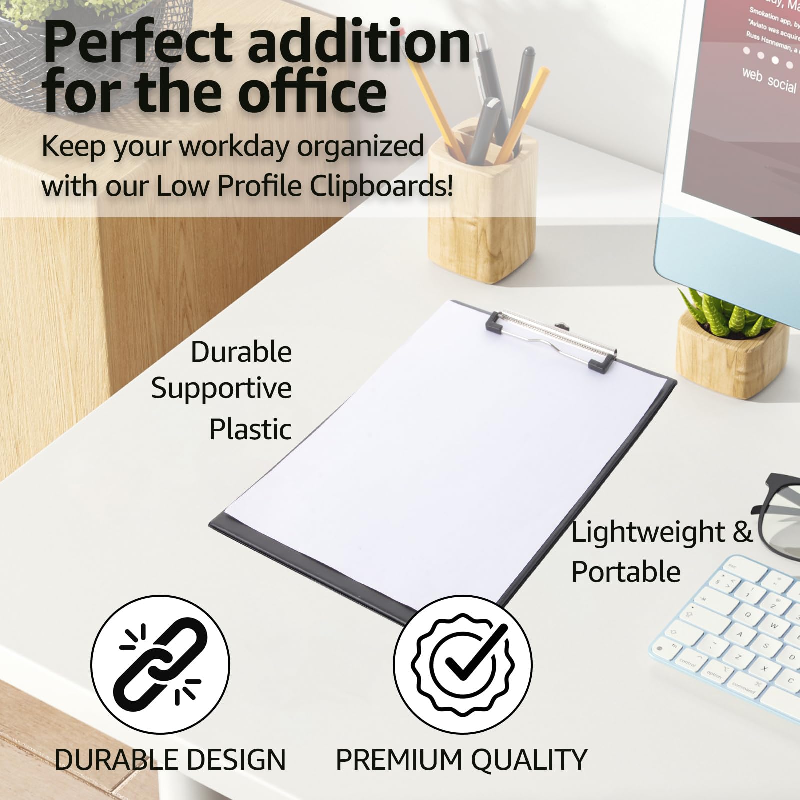 ASelected 4 Pack A4 Plastic Clipboards with Low-Profile Metal Clip | Holds 50 Sheets 3