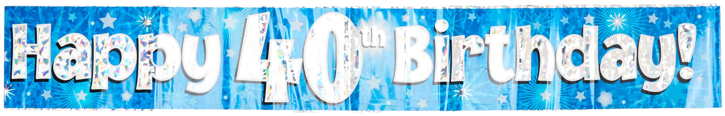 OakTree Happy 40th Birthday Banner - Blue Holographic, 9 ft 1