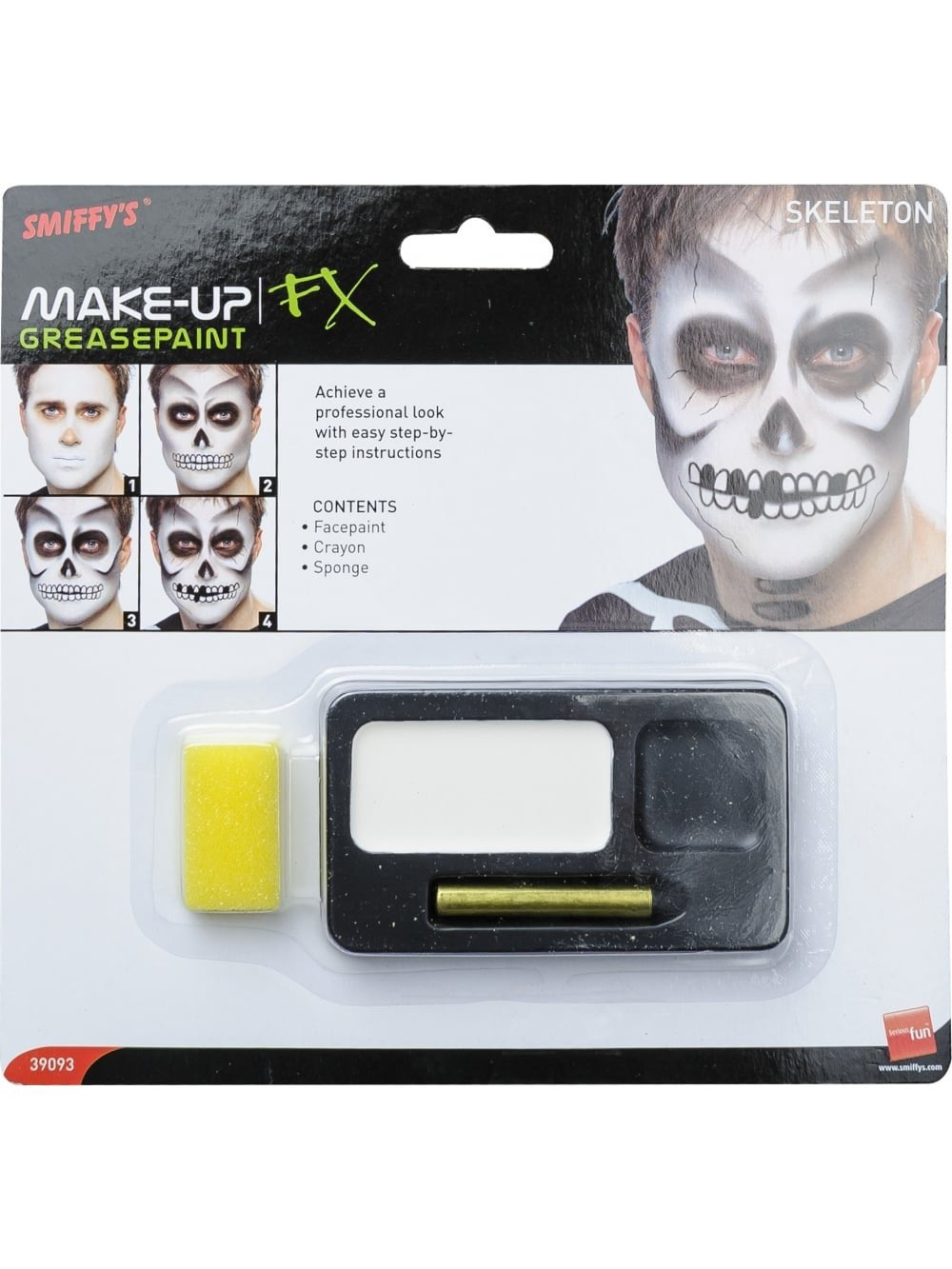 Smiffys Skeleton Make-Up Kit - Face Paint, Crayon & Sponge for Kids 1