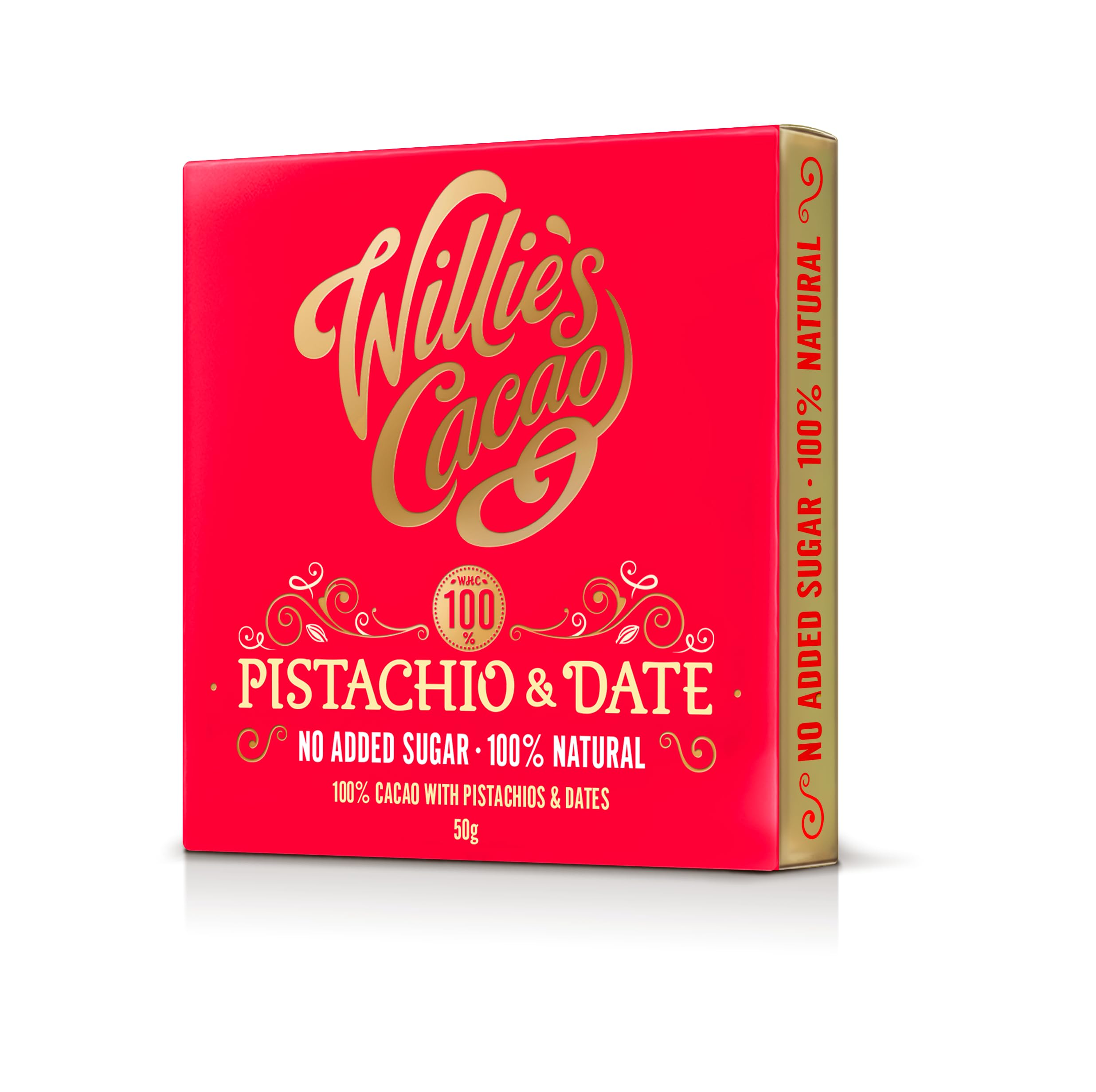 Willie's Cacao - 100% Cocoa with Pistachio & Date - No Added Sugar Chocolate Bar
