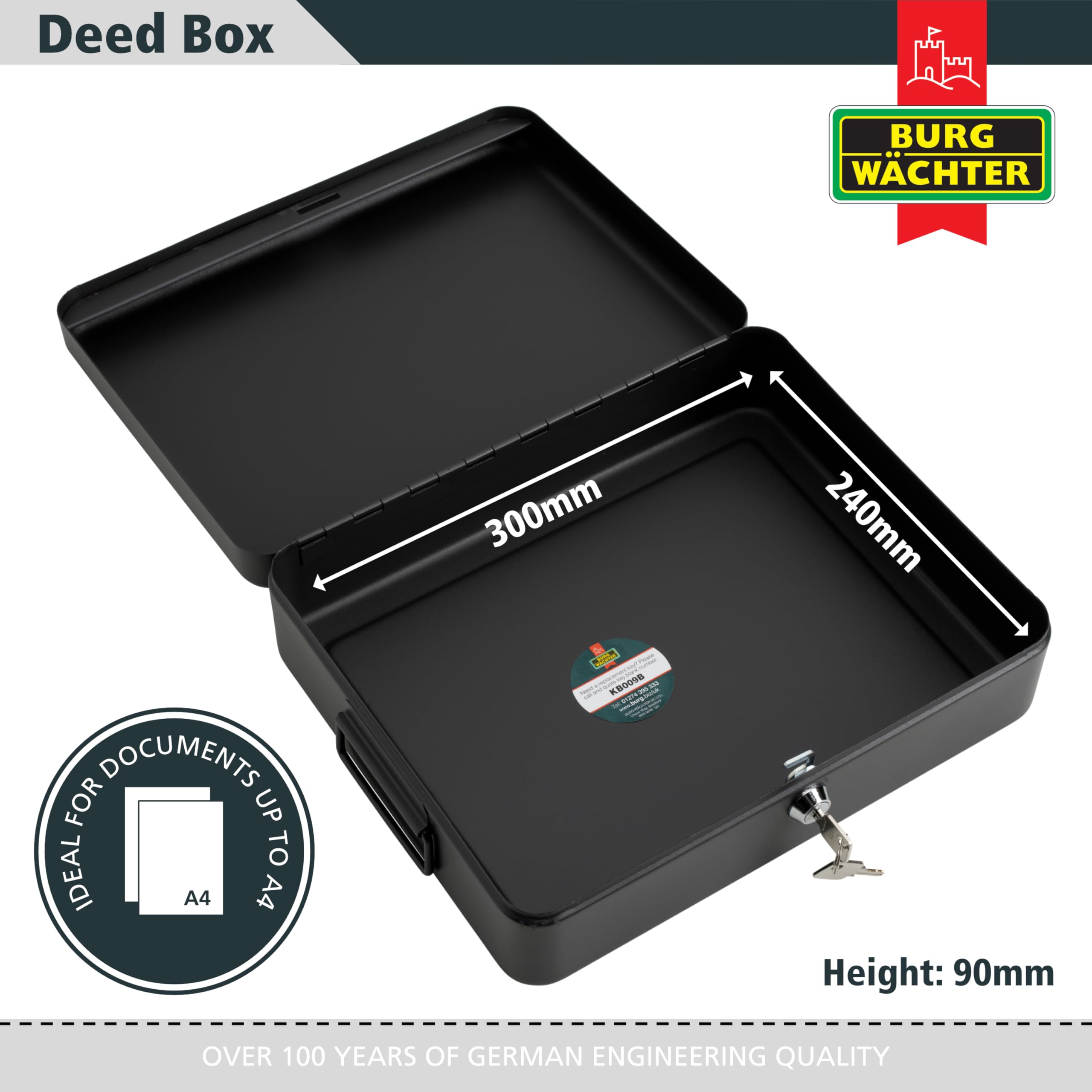 Sterling DB01 Deed Box - 12 Inch Capacity | Black Powder Coated Steel | Lockable 7