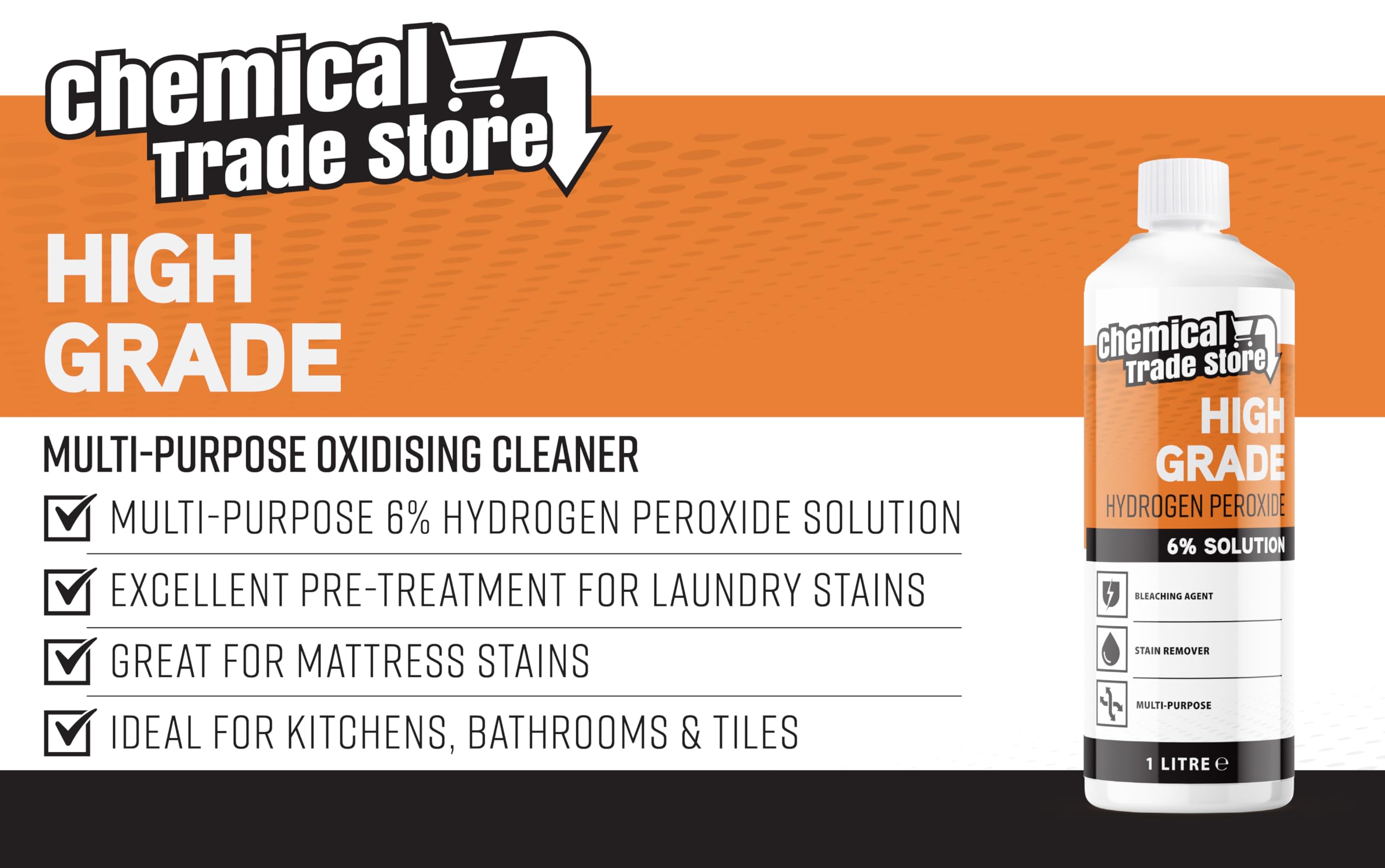 Chemical Trade Store Hydrogen Peroxide Solution 6% - Multi-Purpose Cleaner | 1L Liquid 7