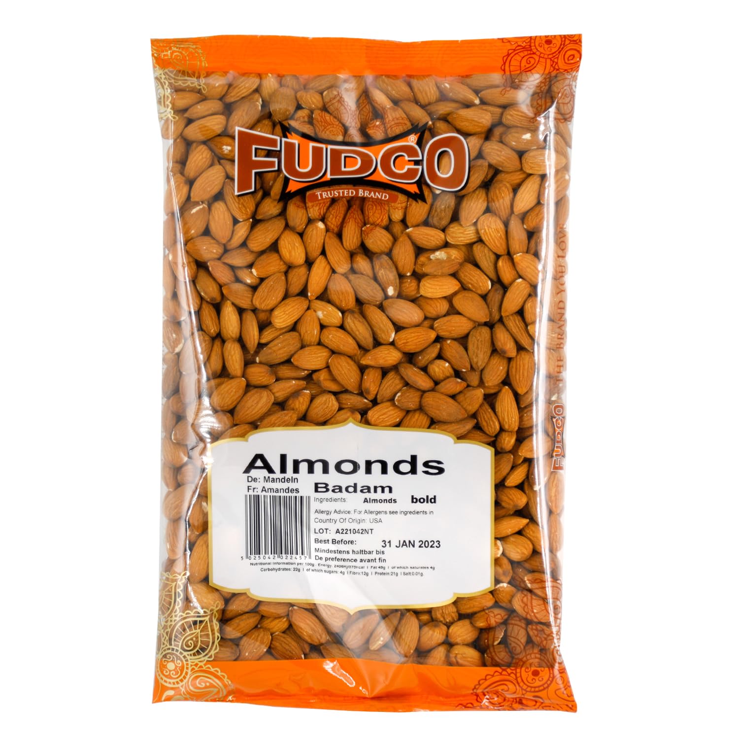 Fudco Supreme Almonds - Raw, 500g Pack | Rich in Protein & Fibre | California Sourced