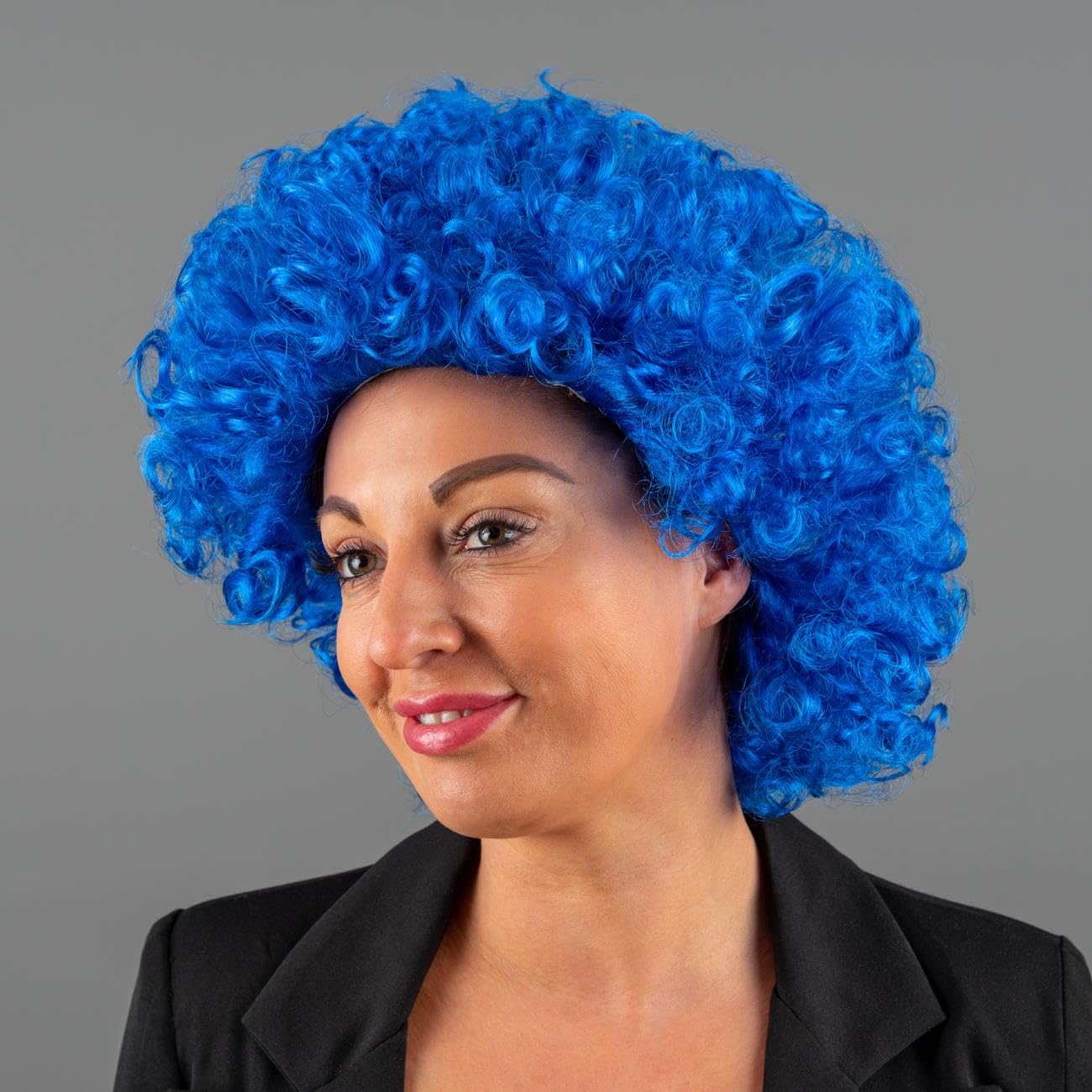 SHATCHI Blue Afro Wig Curly Bouncy Hair for Fancy Dress Party Costume Disco 60s 70s 80s Theme Unisex 10