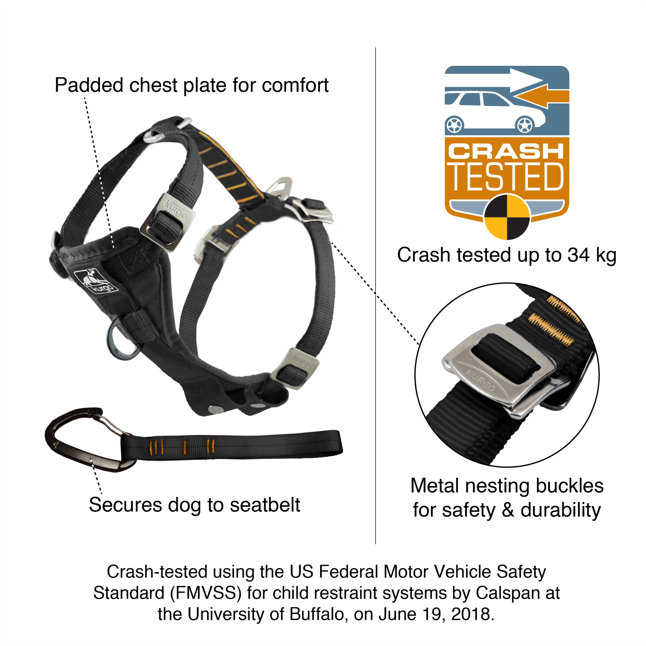 Kurgo Enhanced Strength Tru-Fit Dog Car Harness - Crash Tested, Adjustable, Padded Chest | Large 3