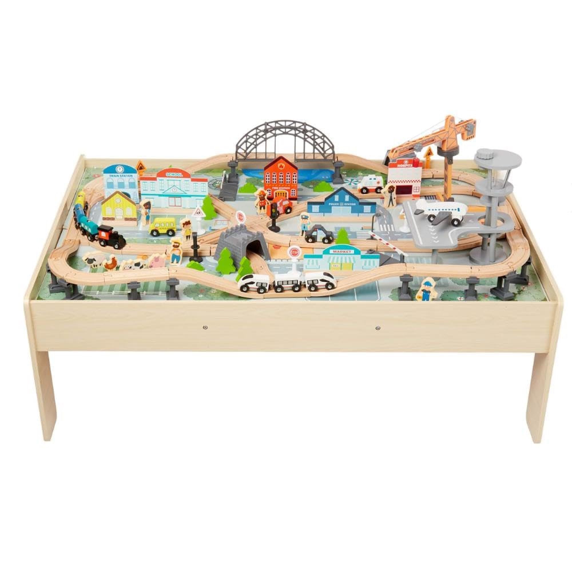 Amazon Basics 120-Piece Wooden Train Set and Table with Interactive Accessories | Multicolor | 120.4 x 85 x 41 cm 1