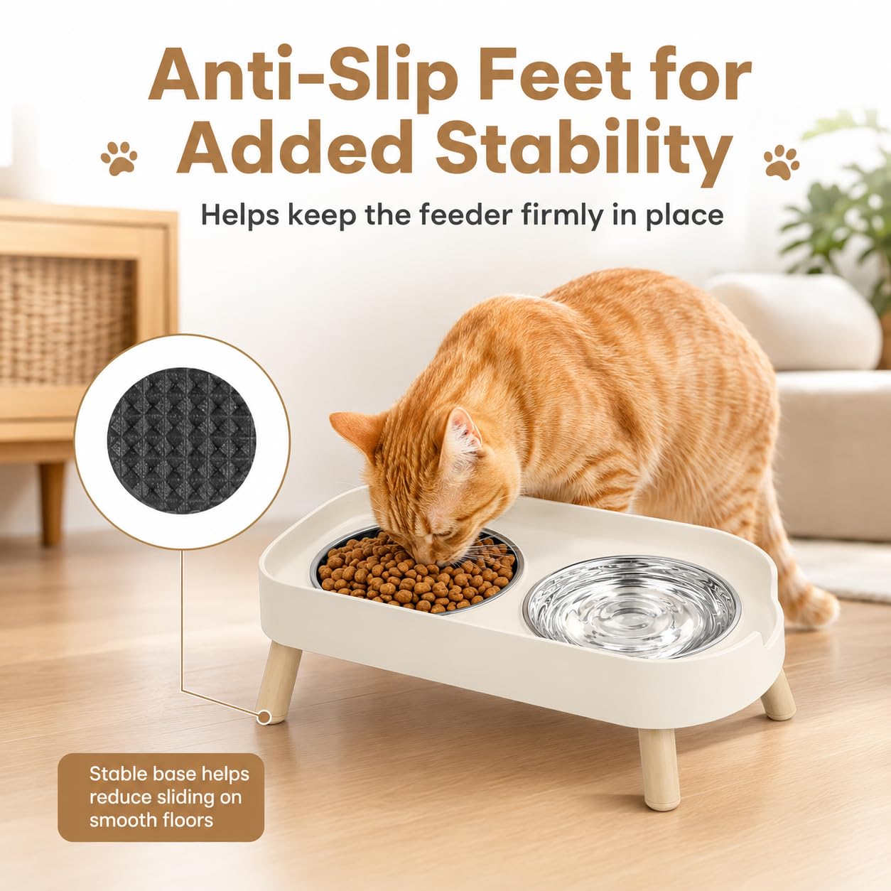 JADUFHU Raised Cat Food Bowls - Dual Stainless Steel Bowls, Splash Proof Design | White 6