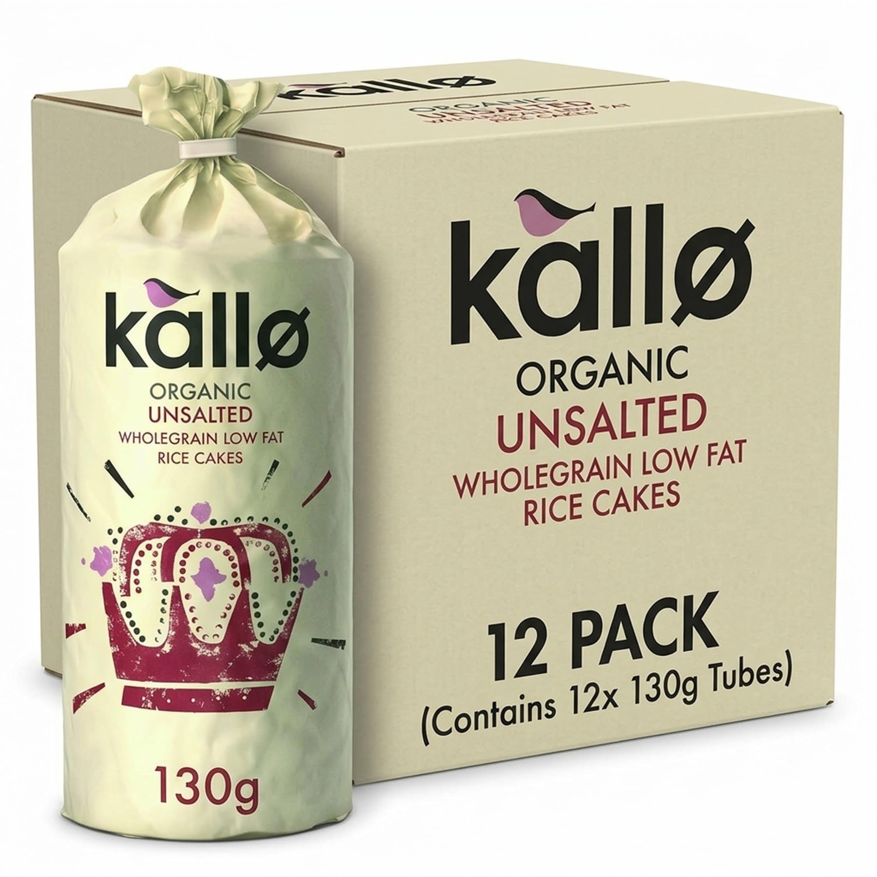 Kallo Organic Unsalted Wholegrain Rice Cakes - 130g Pack of 12
