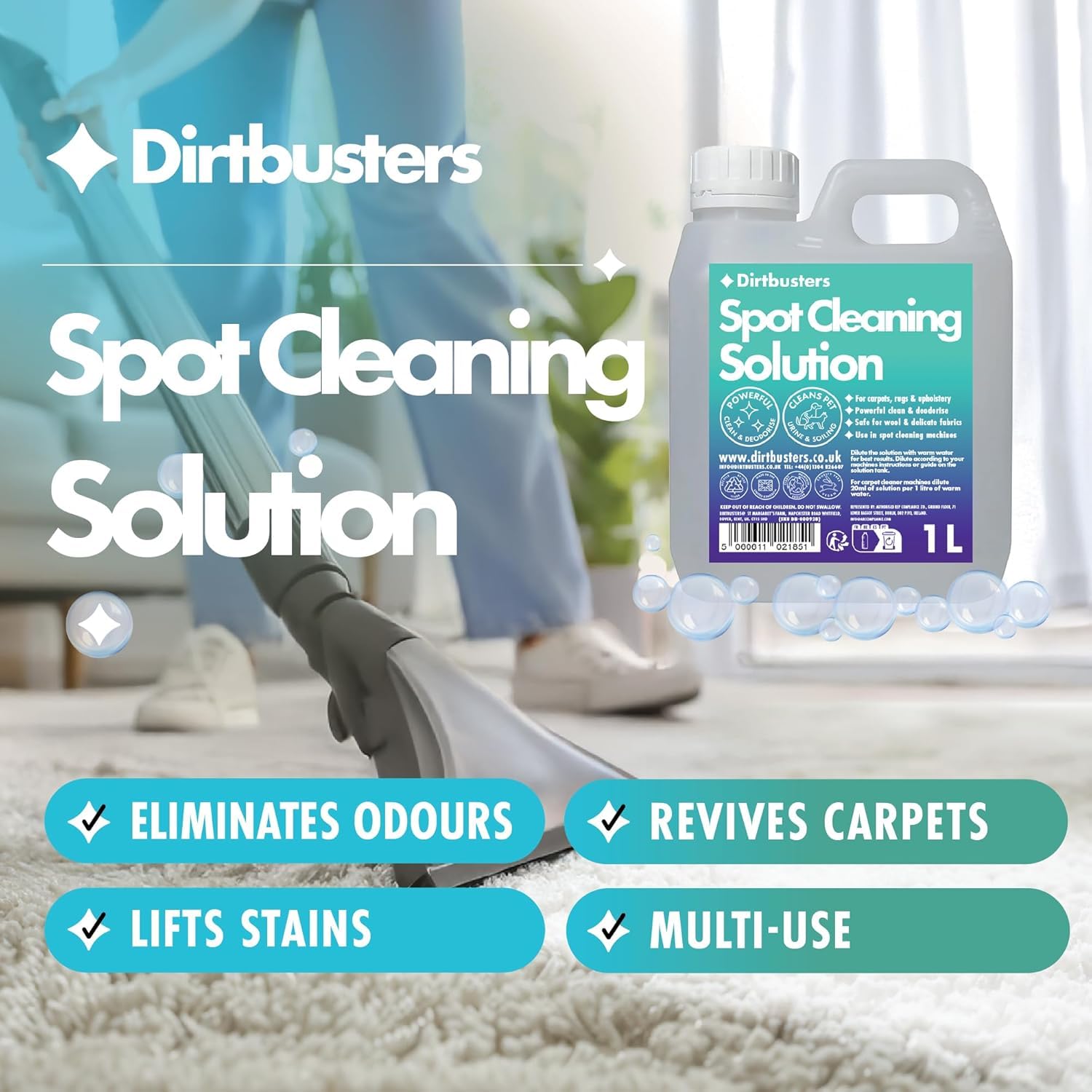 Dirtbusters Spot Cleaning Solution - Concentrated Carpet Shampoo for Deep Cleaning | 1 Litre