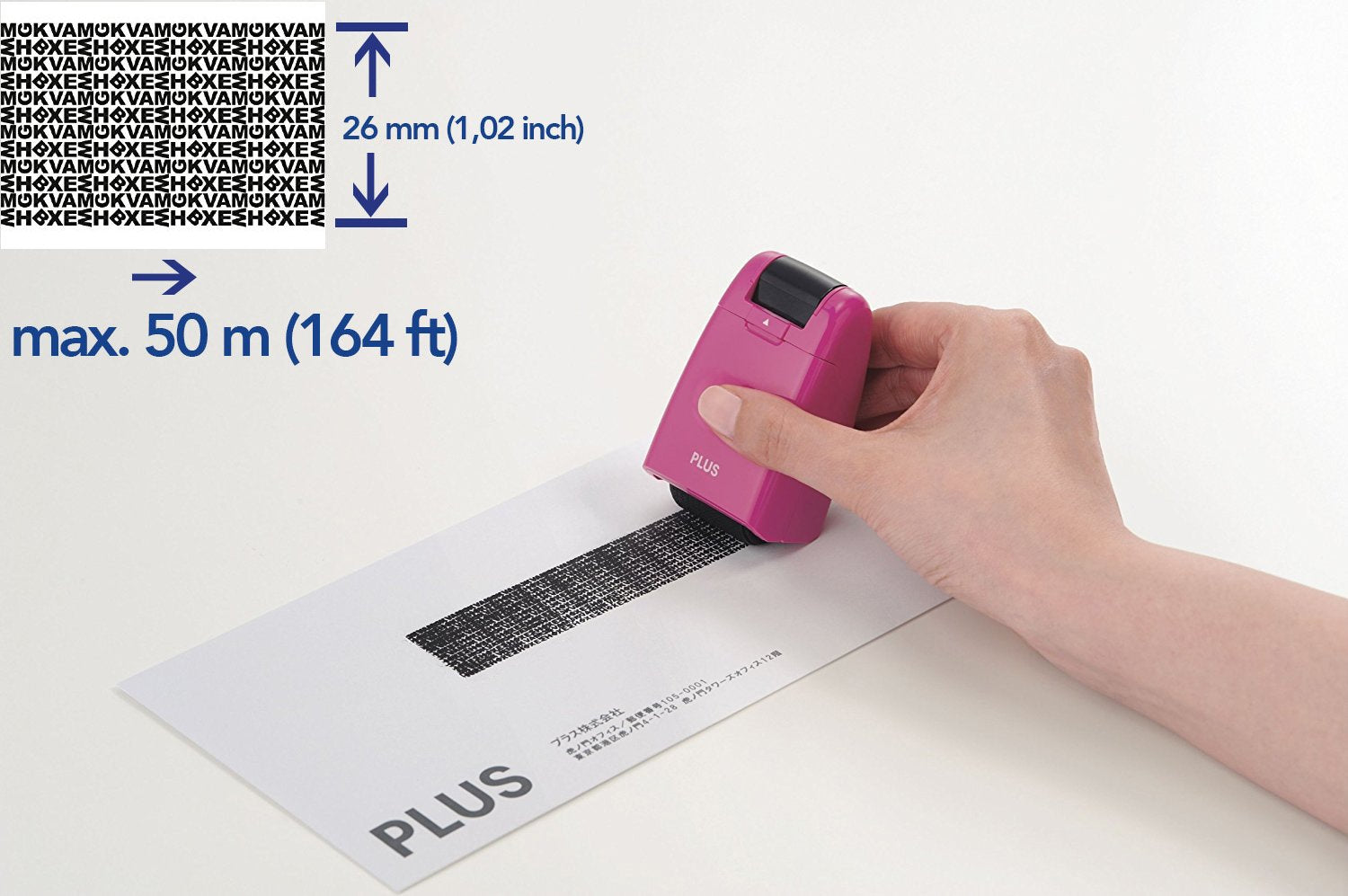 PLUS Guard-Your-ID Camouflage Roller Stamp - Identity Theft Protection | Blue Ink | 50m Capacity