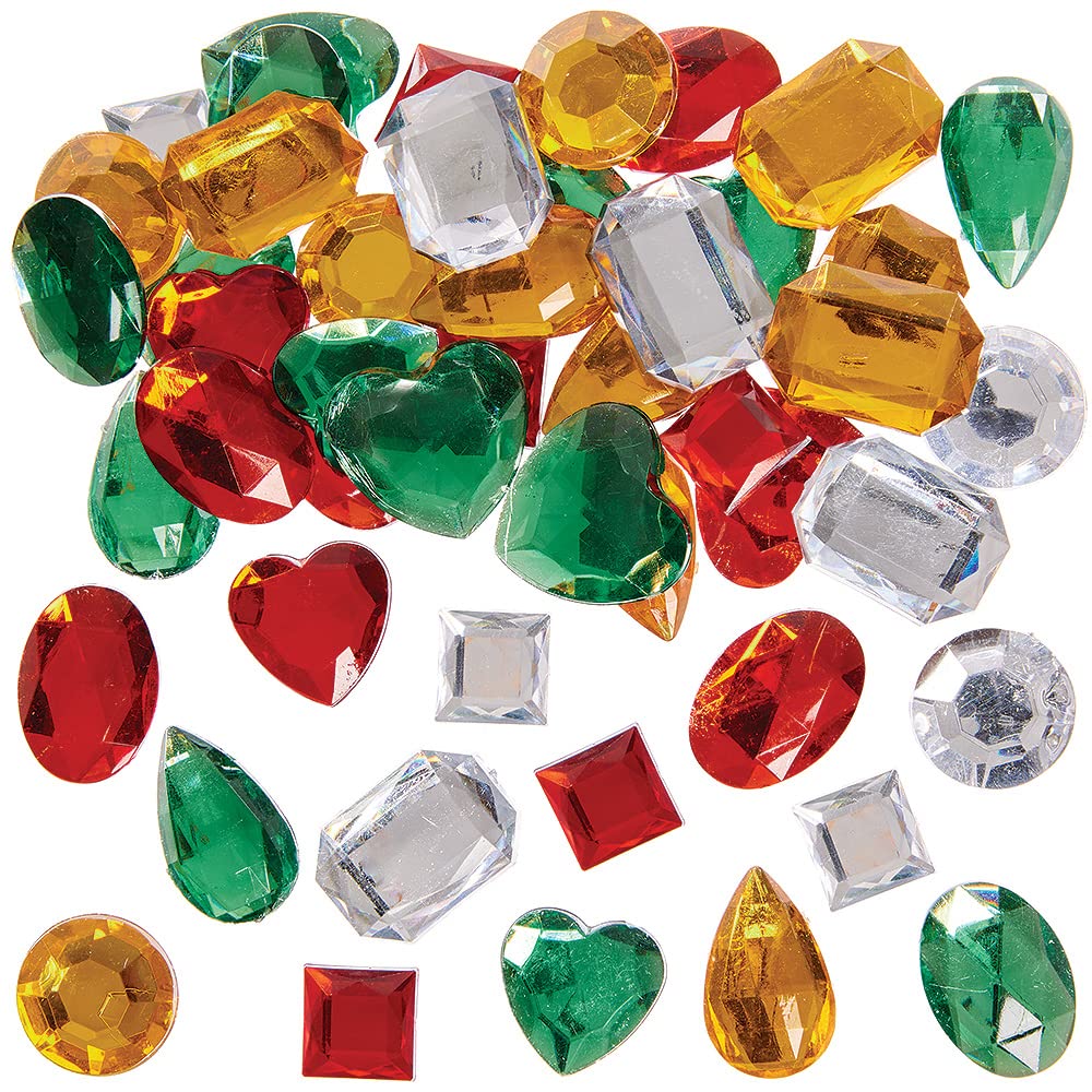 Baker Ross Large Christmas Self Adhesive Acrylic Jewels - Pack of 120 | Assorted Colours & Shapes | 15mm-25mm