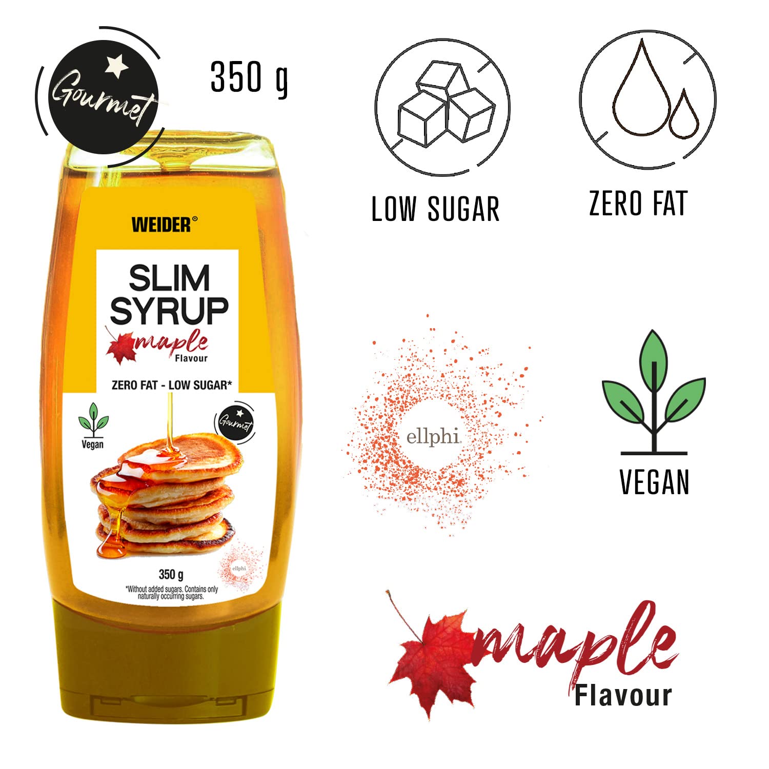 Weider Slim Syrup Maple Flavour - No Added Sugars, Vegan Friendly | 350g Bottle 2