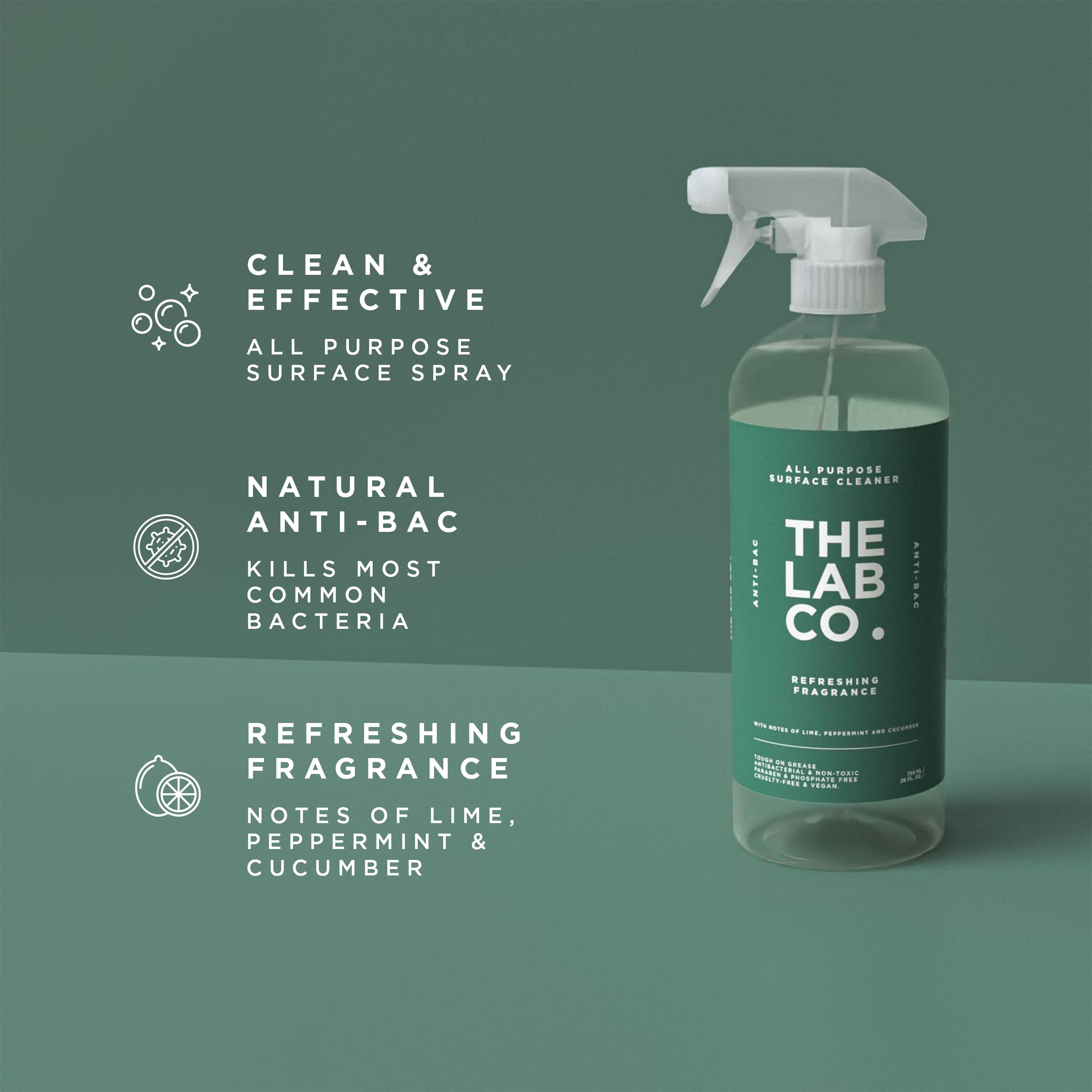 The Lab Co. Antibacterial All Purpose Cleaner - Kills Bacteria | Streak Free | 750ml 2