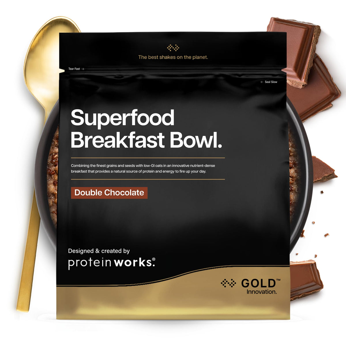 THE PROTEIN WORKS Superfood Breakfast Bowl - Gold, Double Chocolate, 600 g