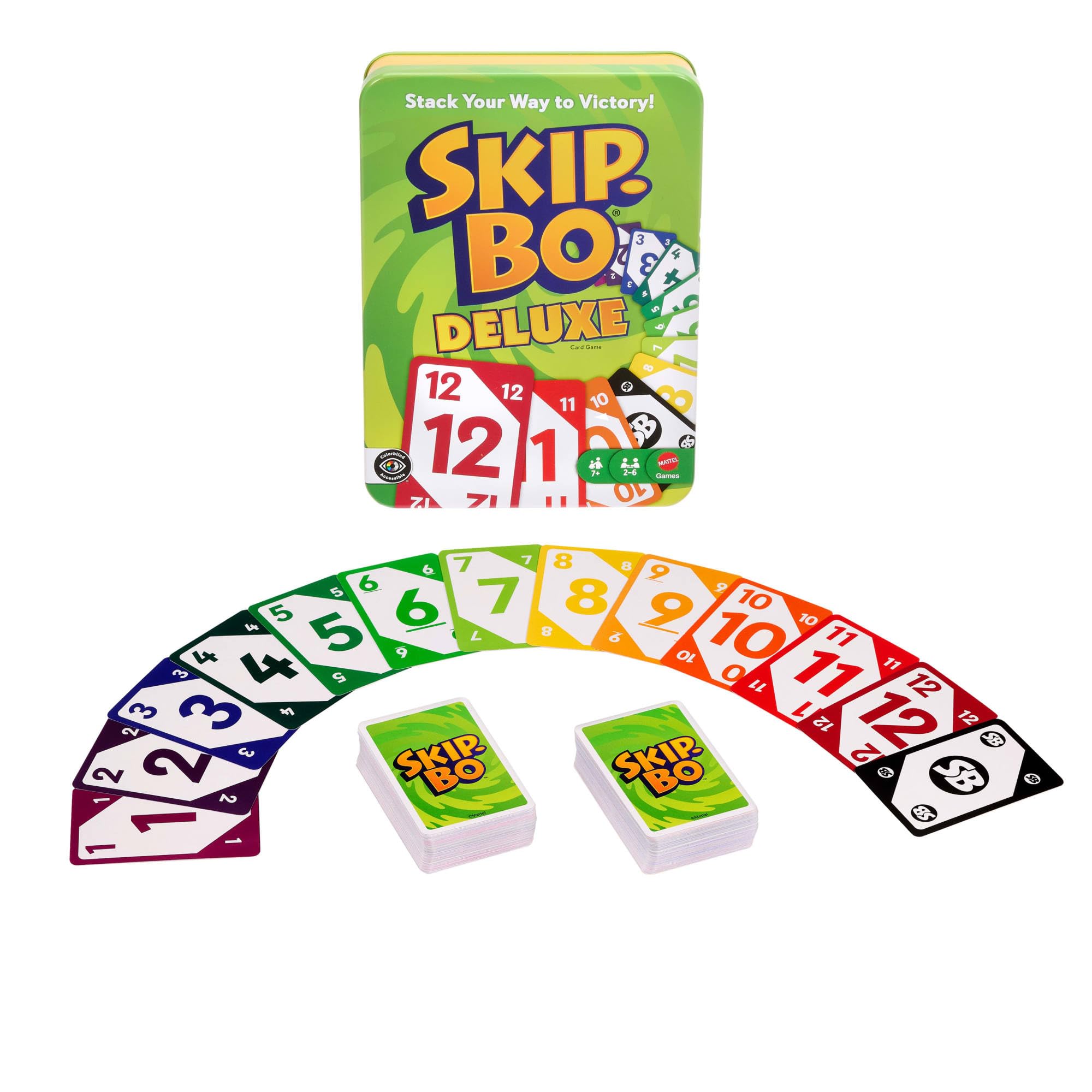 Juegos Mattel Skip-Bo Deluxe Card Game Tin - Ages 7+, 2-6 Players 6