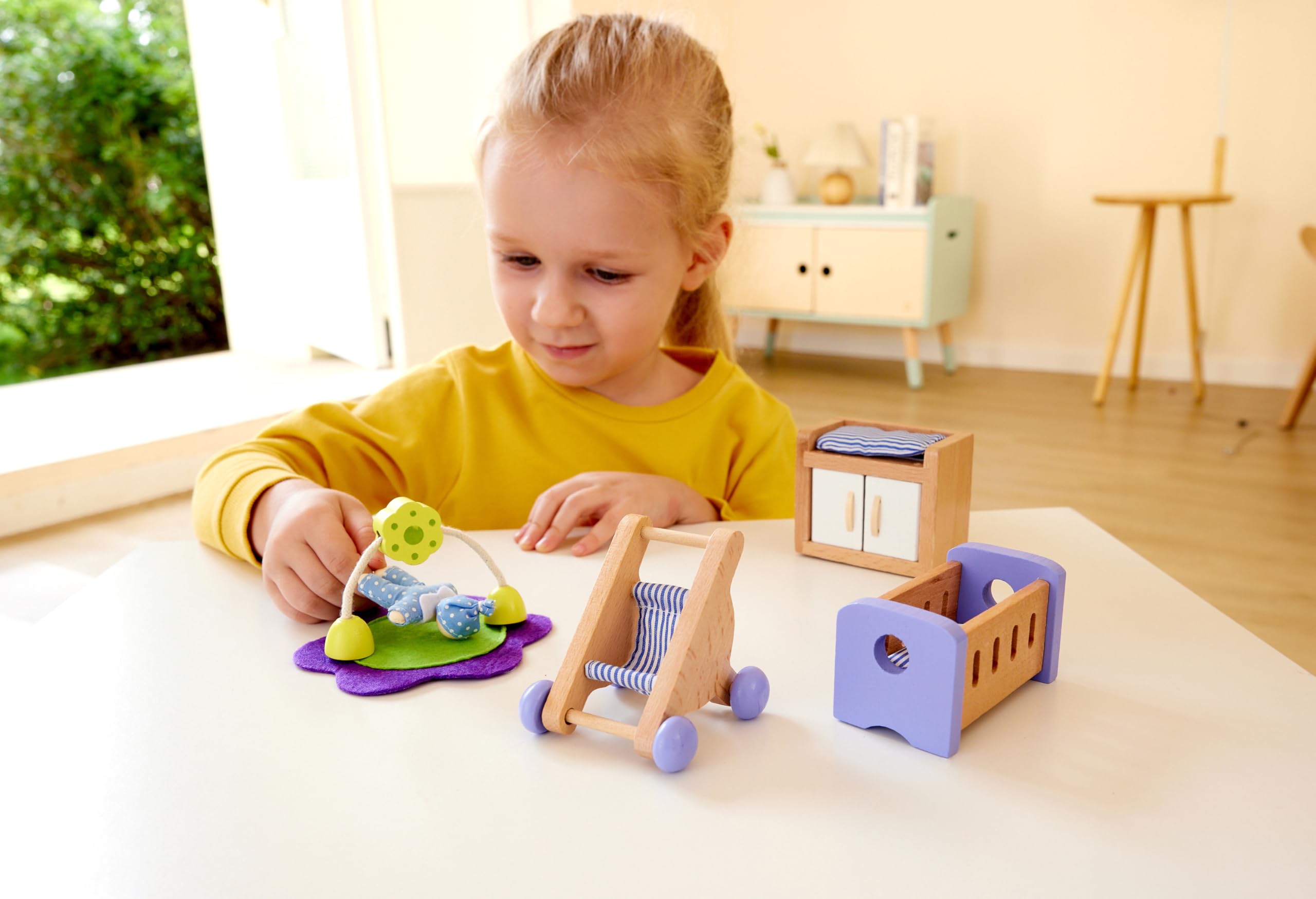 Hape E3459 Baby's Room Wooden Dollhouse Accessories - 1" Scale Playset for Toddlers 8