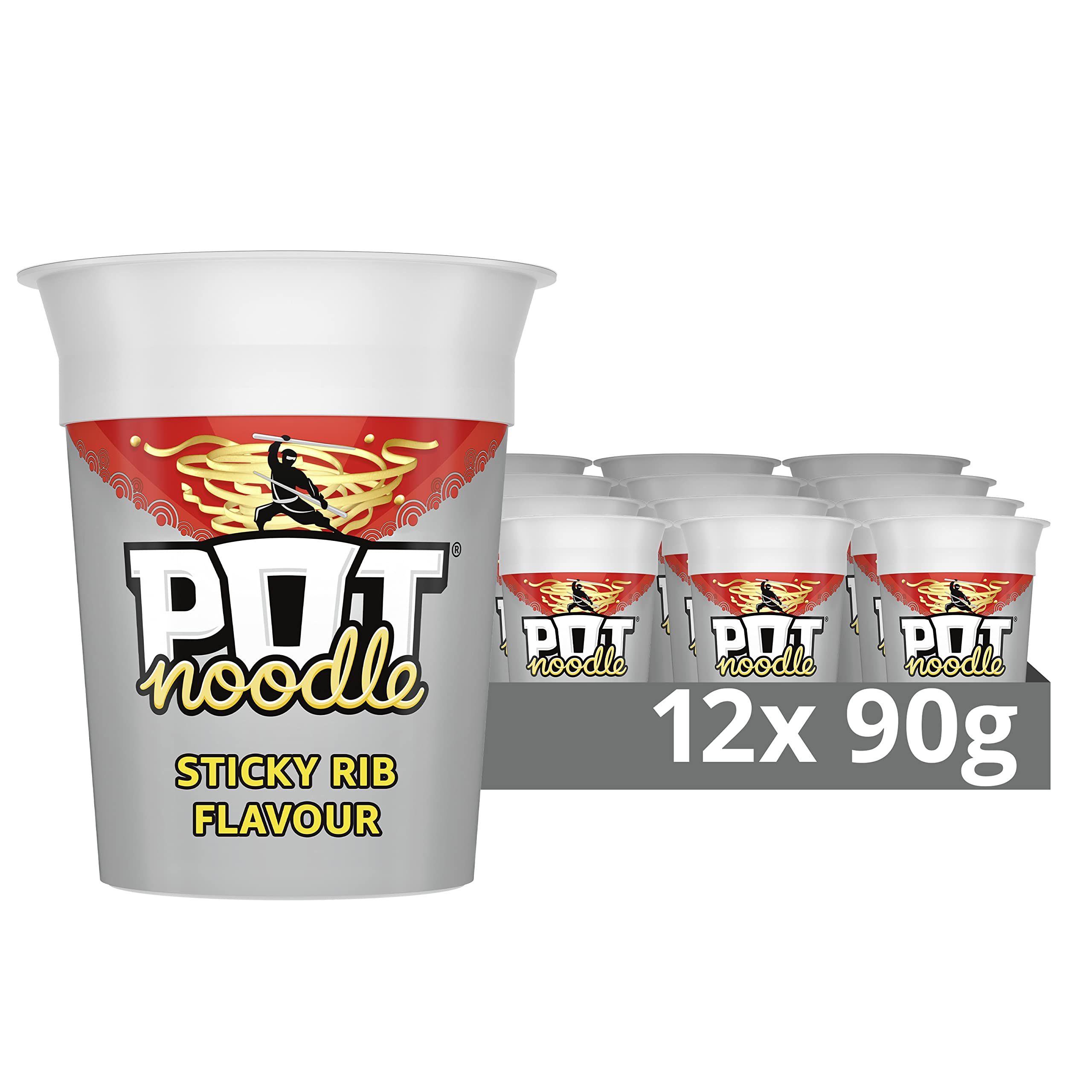 Pot Noodle Sticky Rib Instant Noodles - Vegetarian | 90g Pot (Pack of 12)