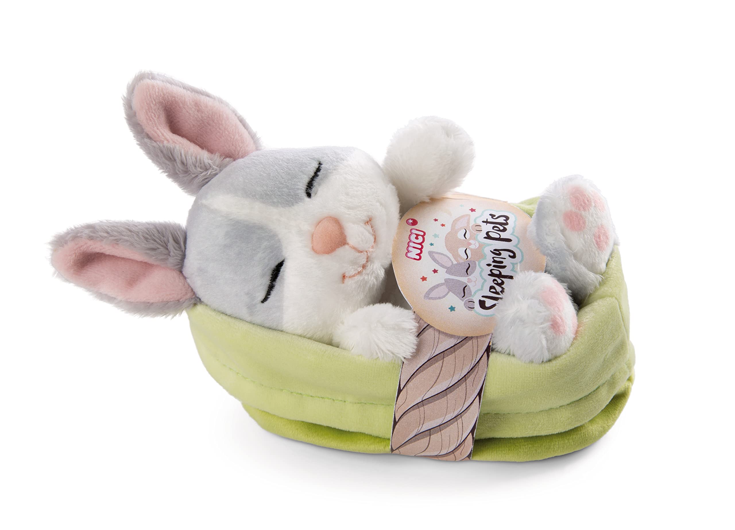 NICI Sleeping Pets Bunny - Soft Plush Toy in Green Basket, 12cm 7