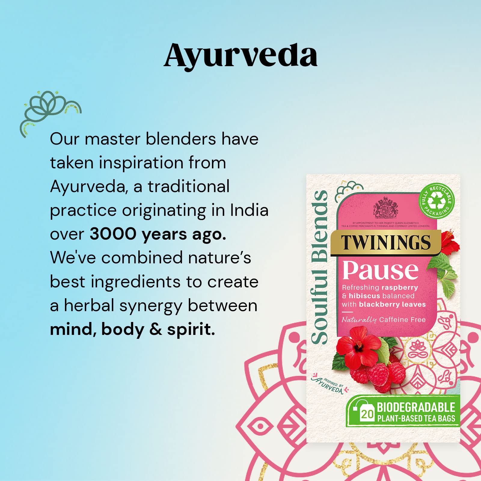 Twinings Soulful Blends Pause Herbal Tea - Refreshing Raspberry & Hibiscus | 20 Count Teabags