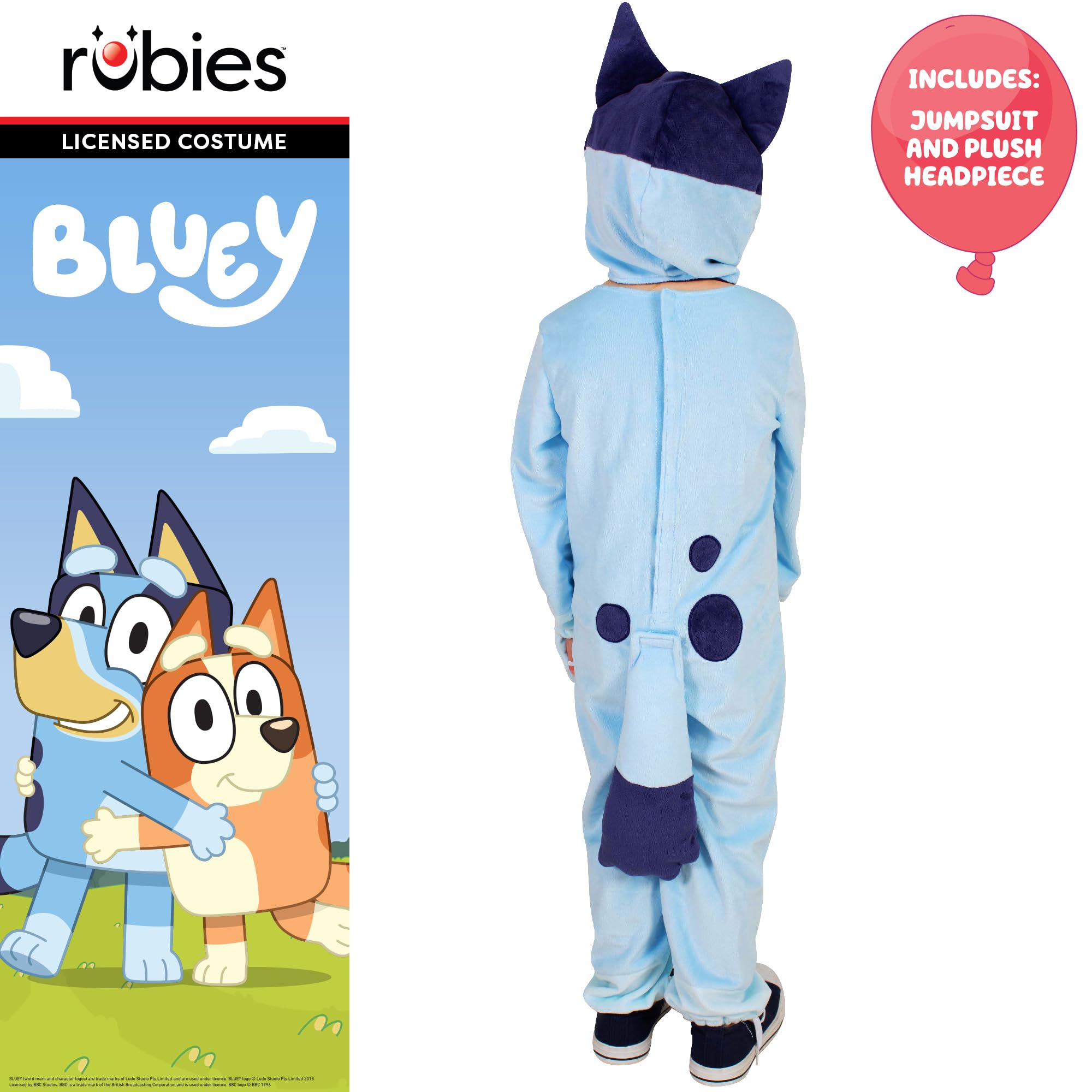 Rubies Bluey Child Costume - Jumpsuit with Detachable Headpiece, Size 2-3 Years 2
