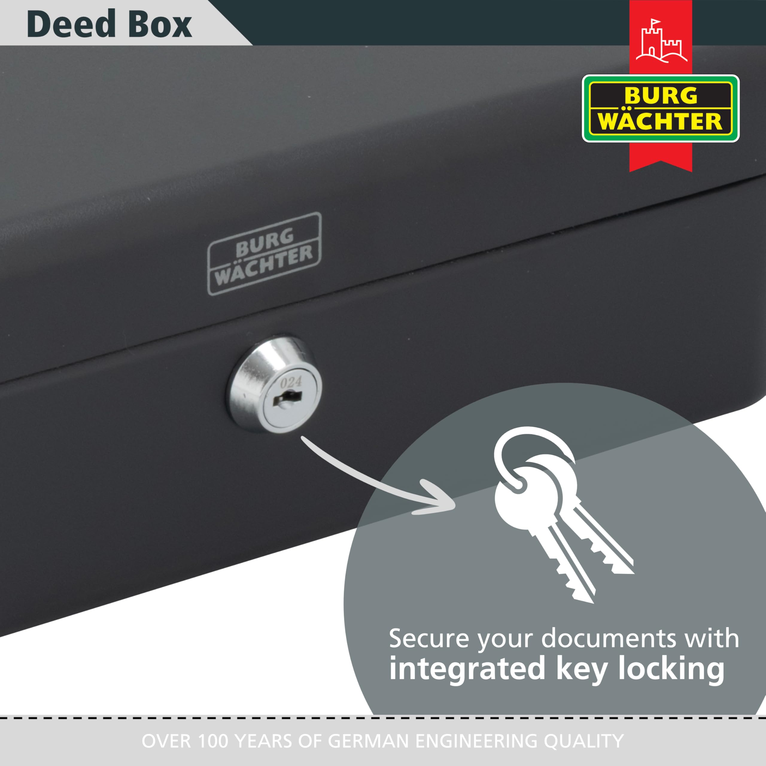 Sterling DB01 Deed Box - 12 Inch Capacity | Black Powder Coated Steel | Lockable 6