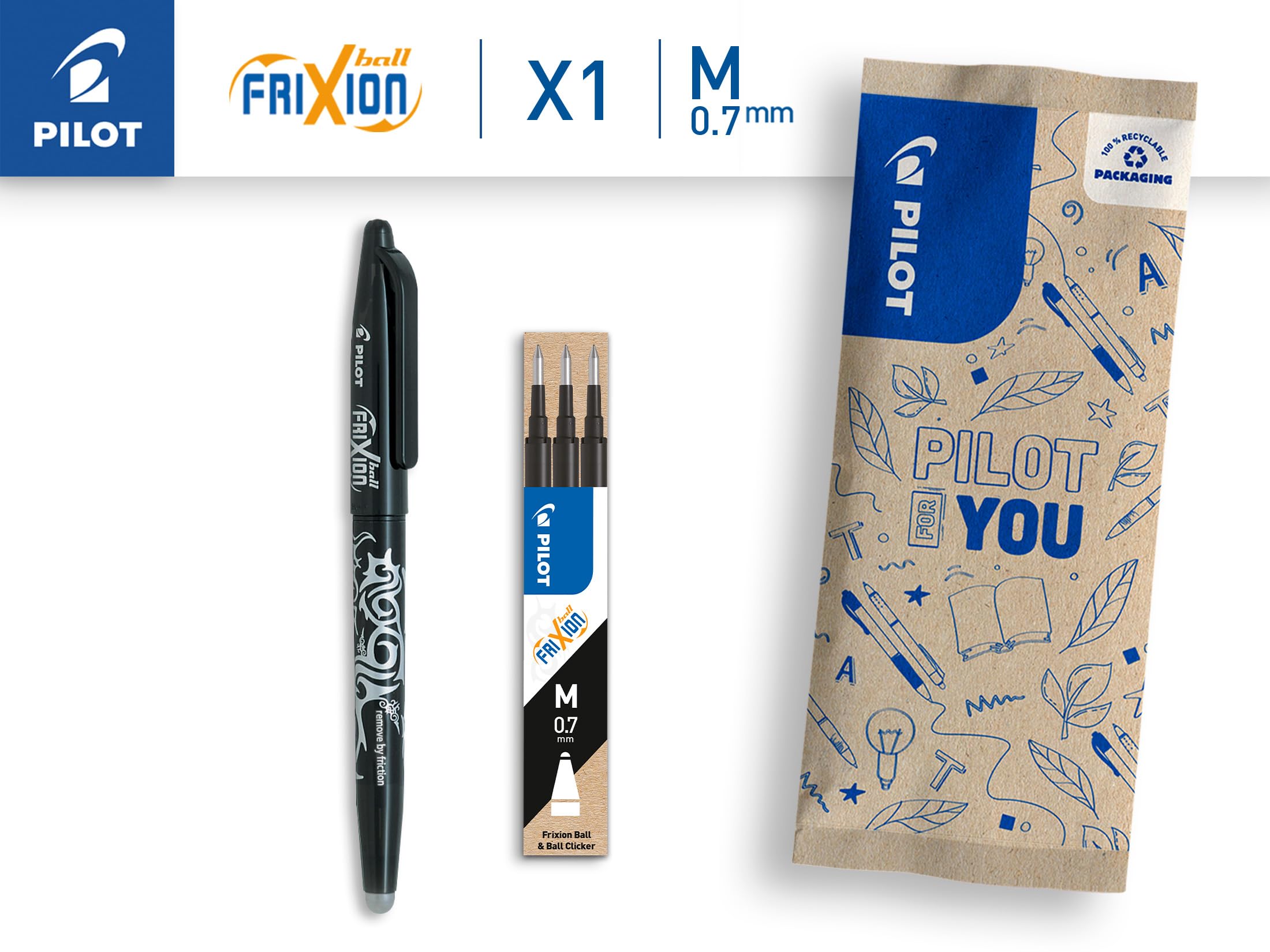 PILOT FriXion Ball 07 Erasable Gel Ink Rollerball Pen Refills - Black (3 Pack) 2