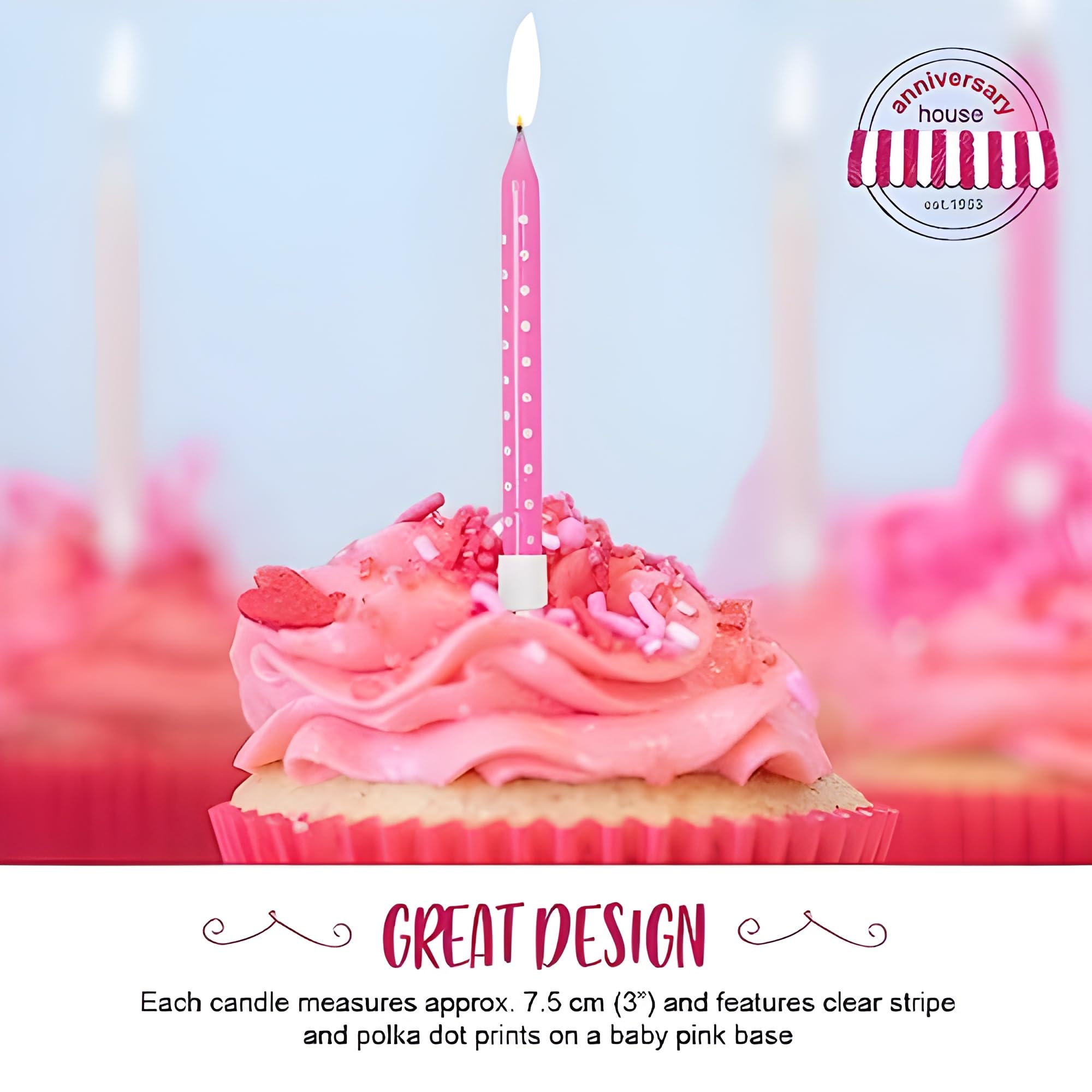Anniversary House Birthday Candles Set of 12 - Pink Polka Dot and Stripe Prints | Unscented Wax 7