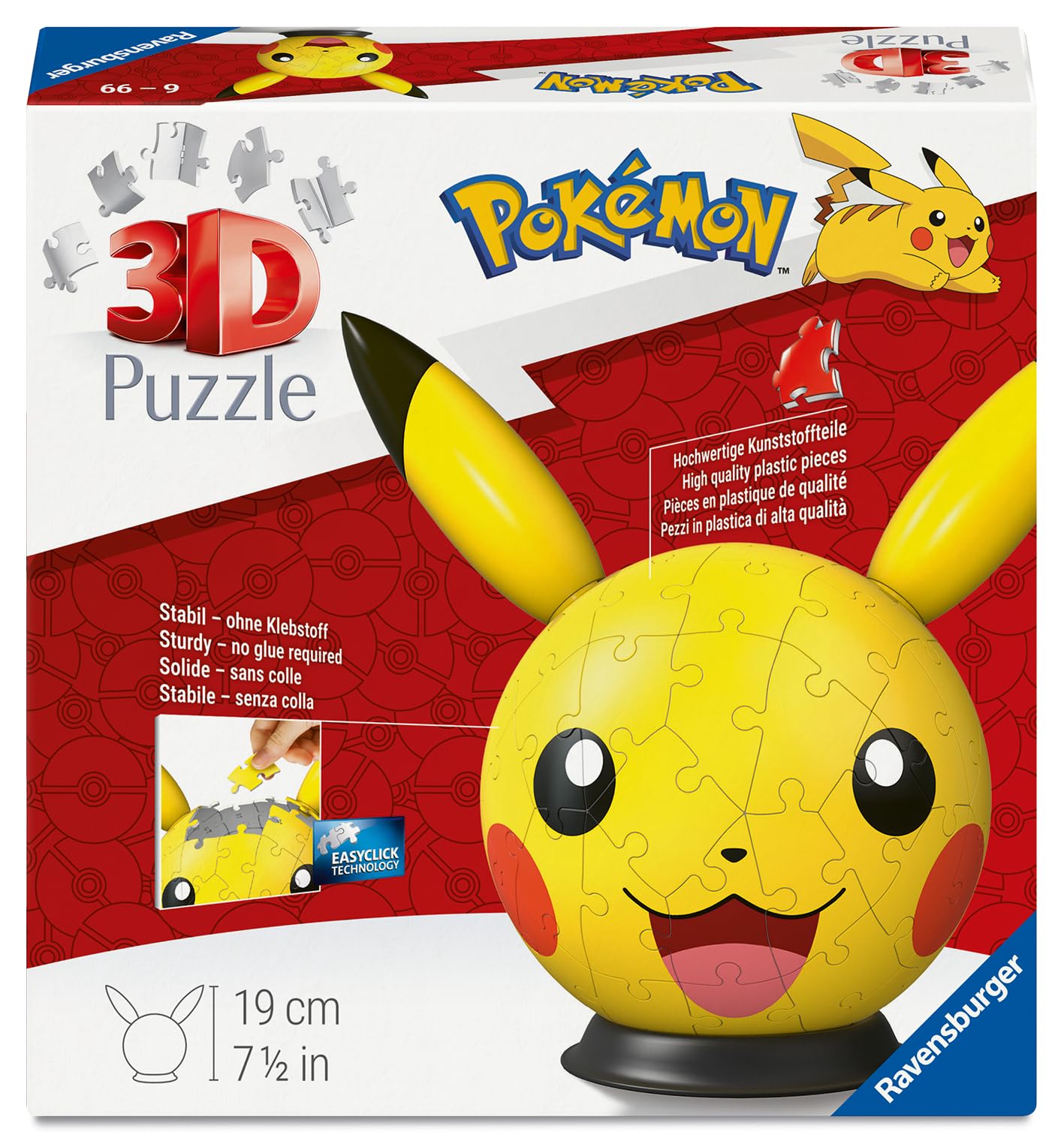 Ravensburger Pokemon Pikachu with Ears 72-Piece 3D Puzzle Ball - 13cm Diameter
