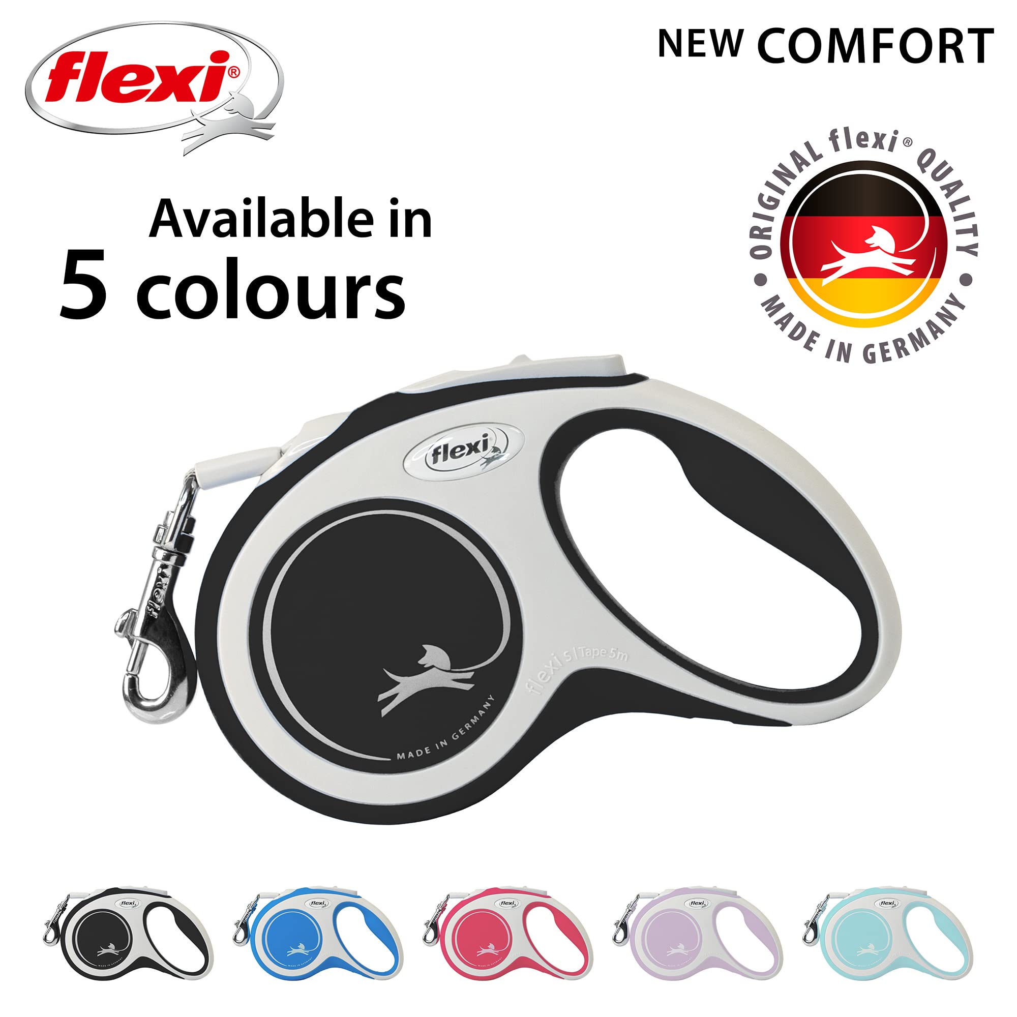 flexi New Comfort S Retractable Dog Leash | 5m Tape | Up to 15kg | Grey & Black 4