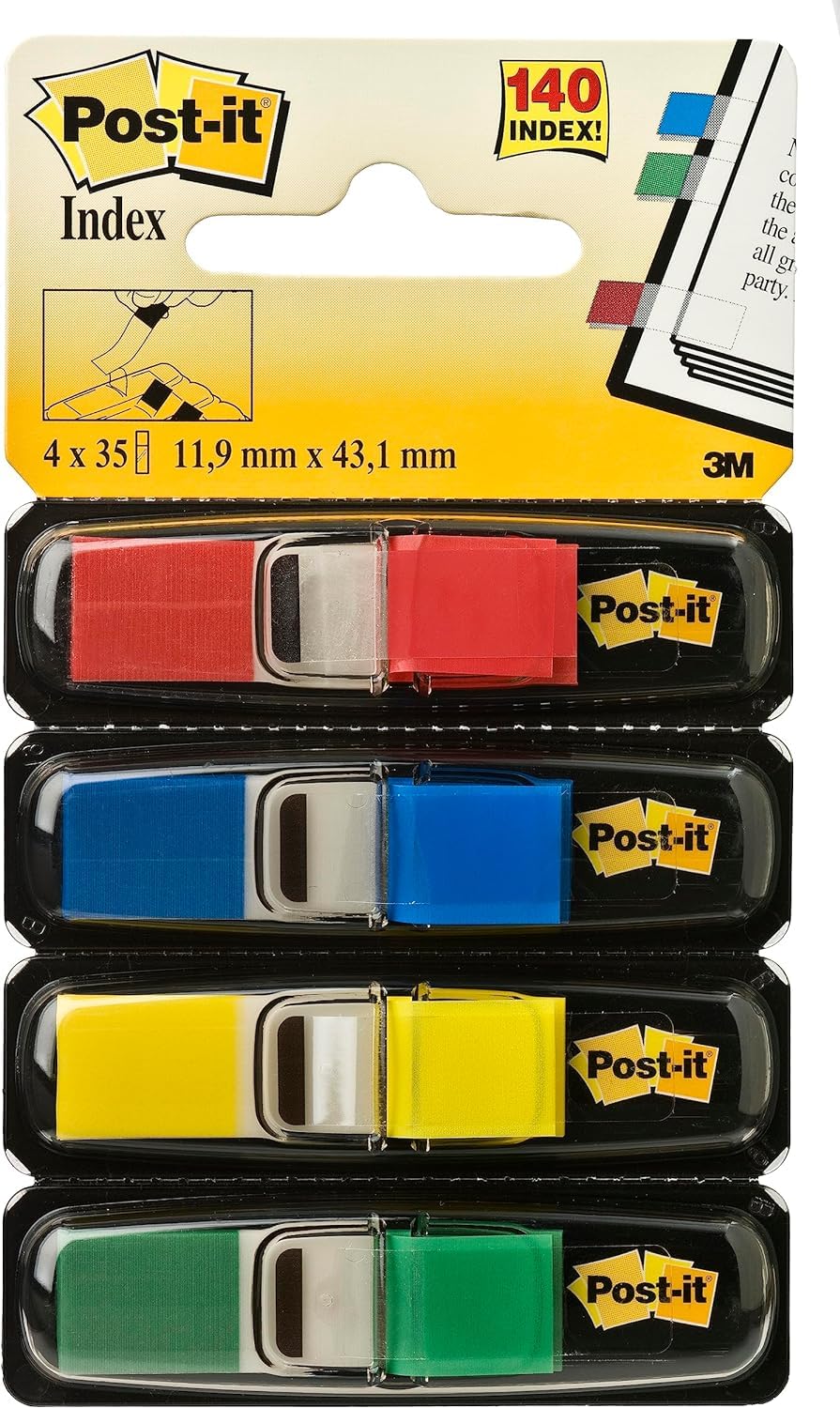 Post-it Index Flags - Small 12 x 43 mm, 4 Colours, Pack of 140 Flags