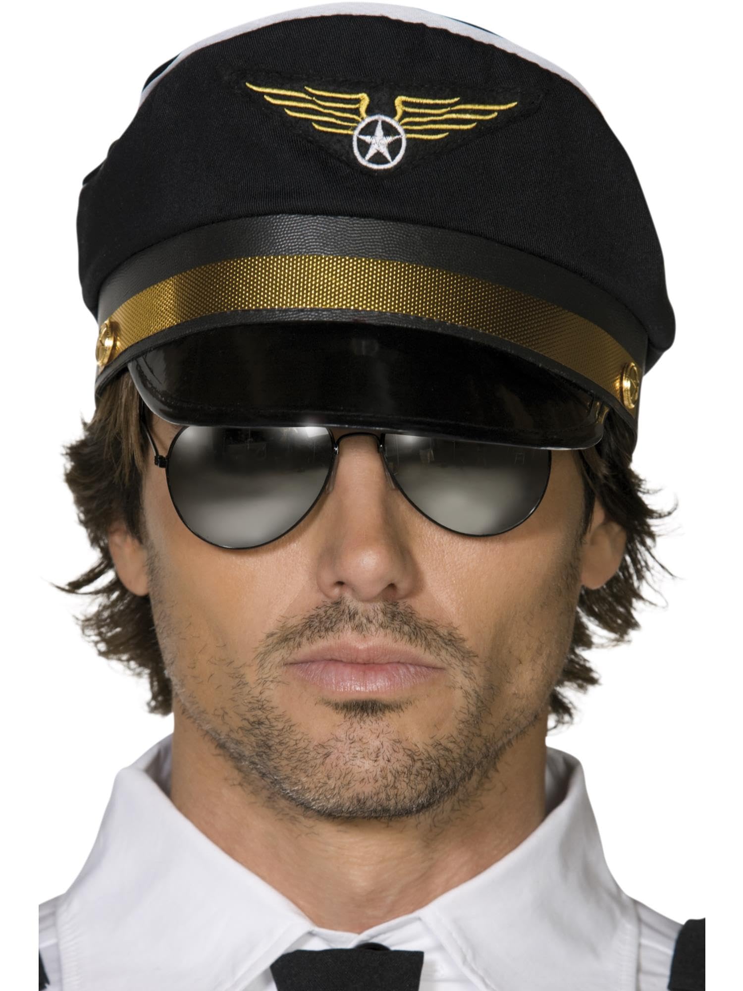 Smiffys Pilot's Cap Black - Icons & Idols Fancy Dress Costume Accessory 7