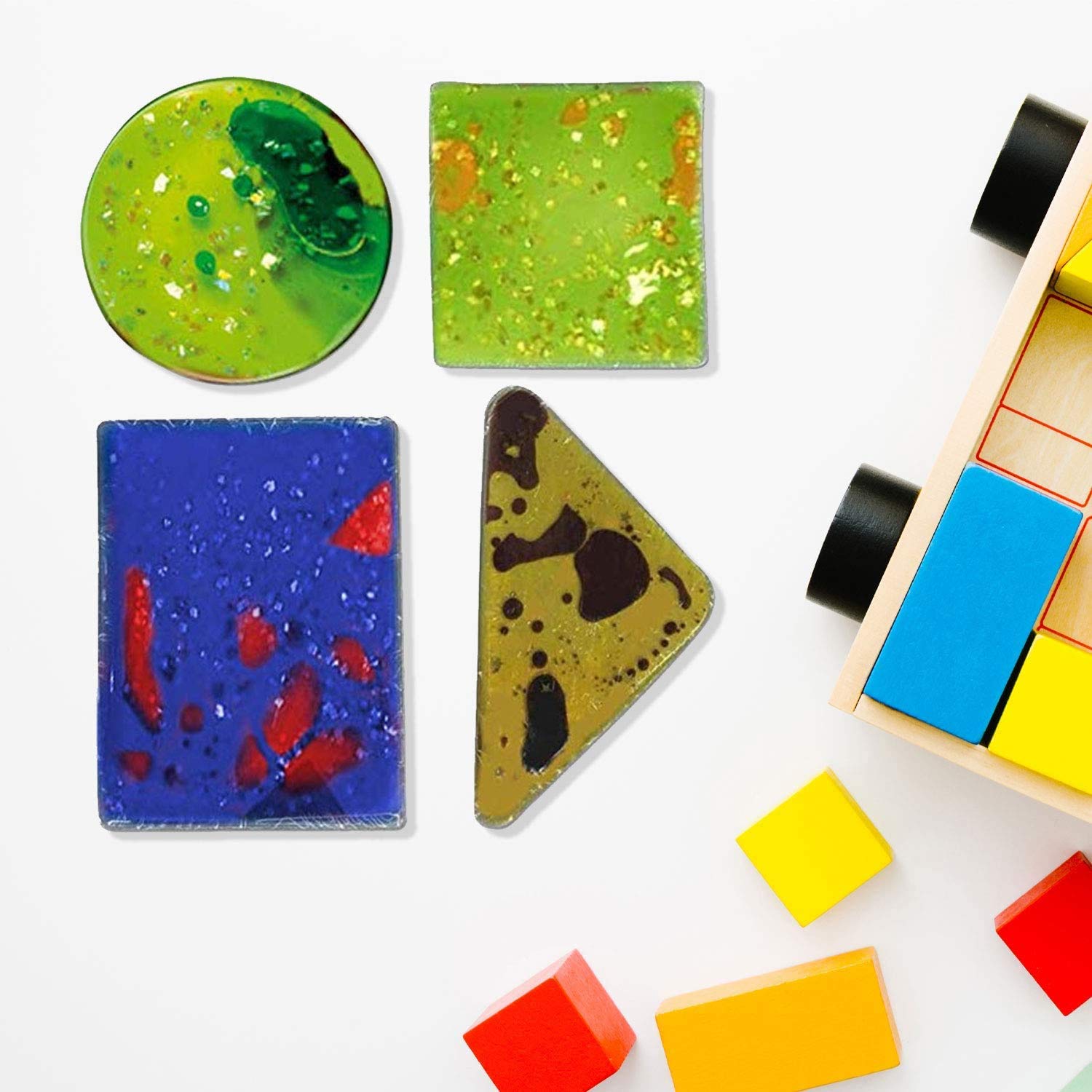 Playlearn Sensory Gel Shapes with Glitter & Liquid | Fidget Toy | Ages 2+ | 4 Pack 4