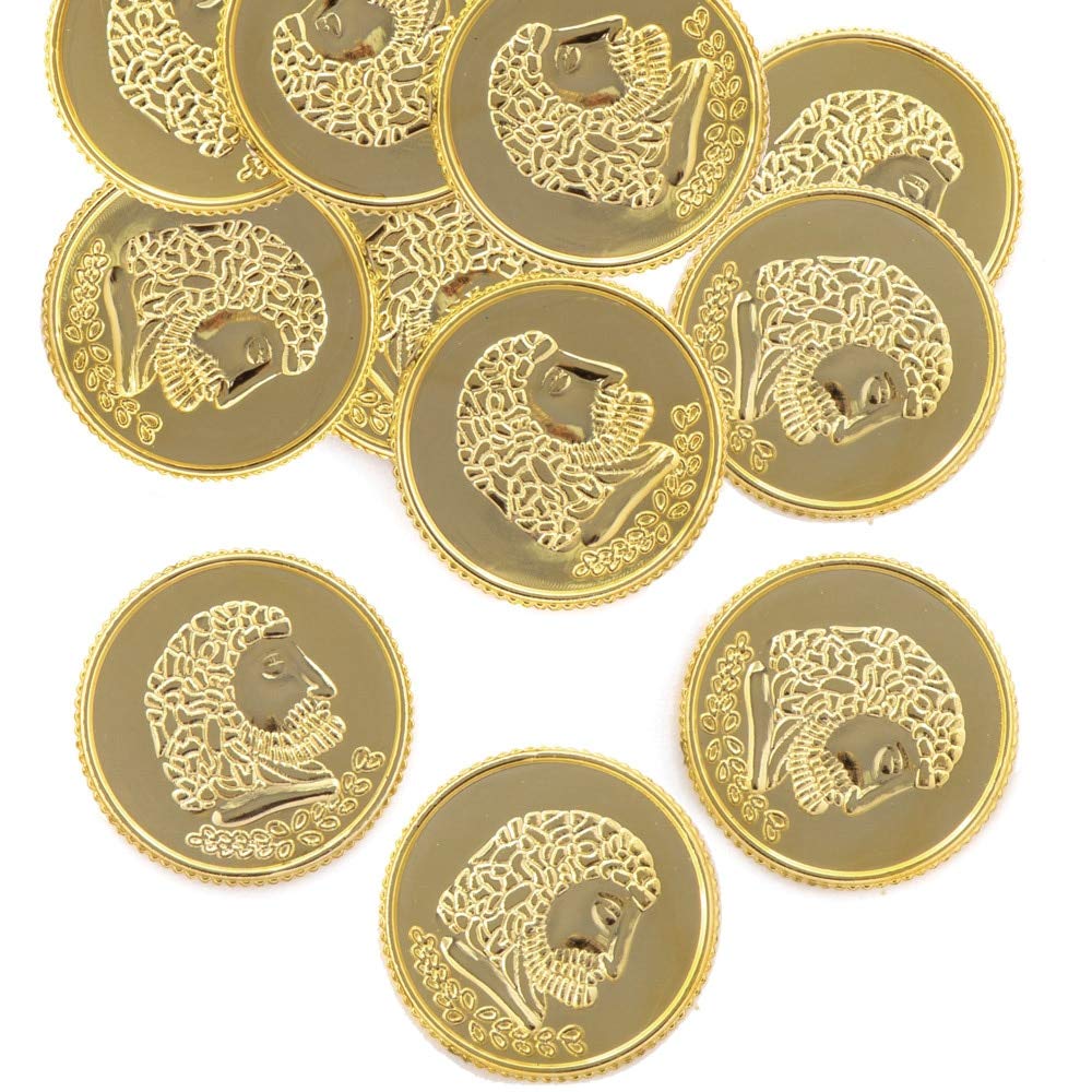 Baker Ross Plastic Gold Treasure Coins - Pack of 100 | 30mm Diameter | Ideal for Parties