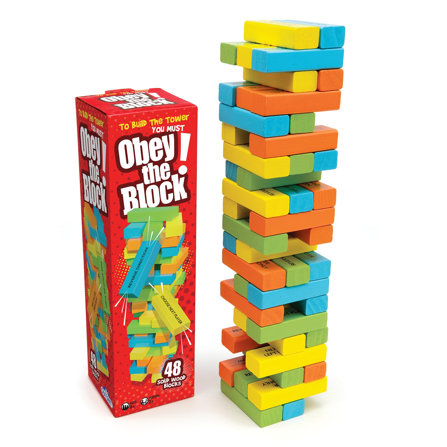 Outset Media Obey The Block - Traditional Wooden Tumbling Tower Game | 48 Blocks | Ages 8+