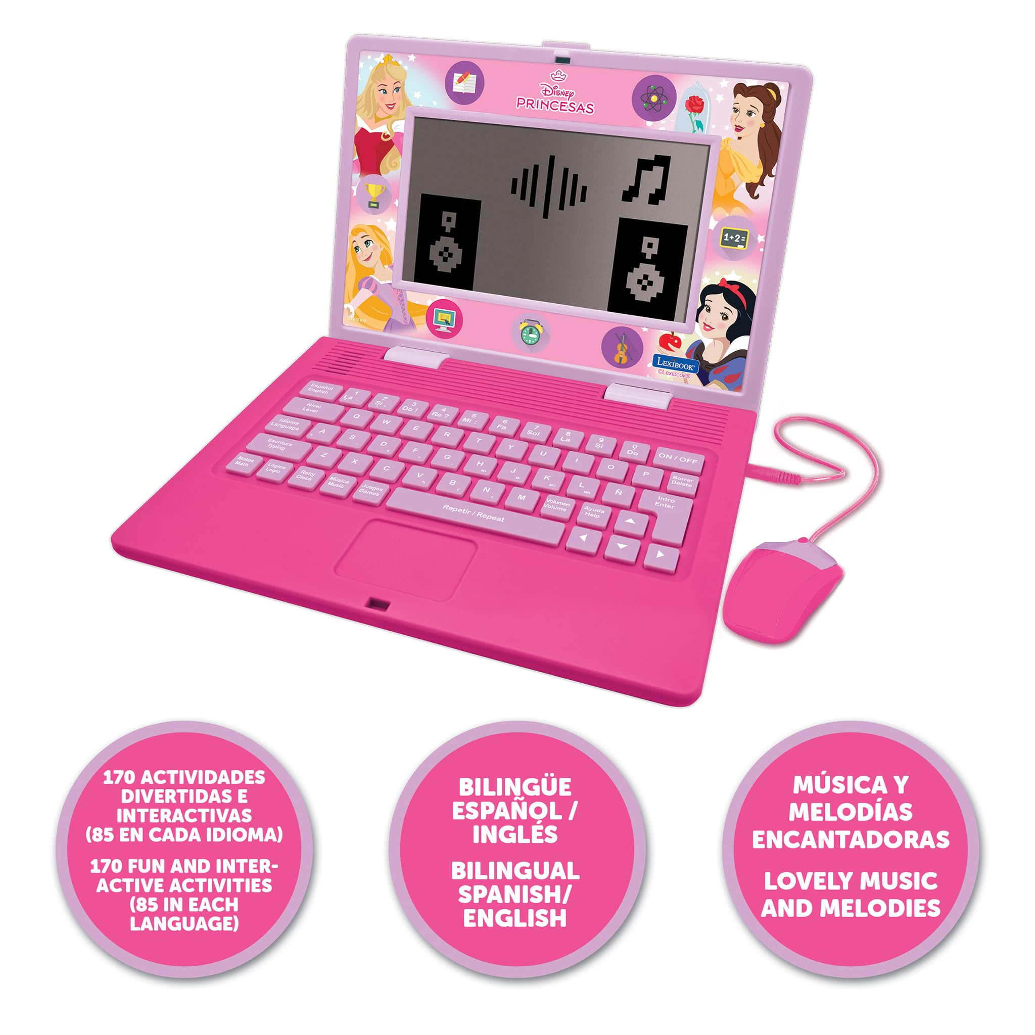LEXIBOOK Disney Princess Bilingual Educational Laptop - Spanish/English Learning for Kids 9
