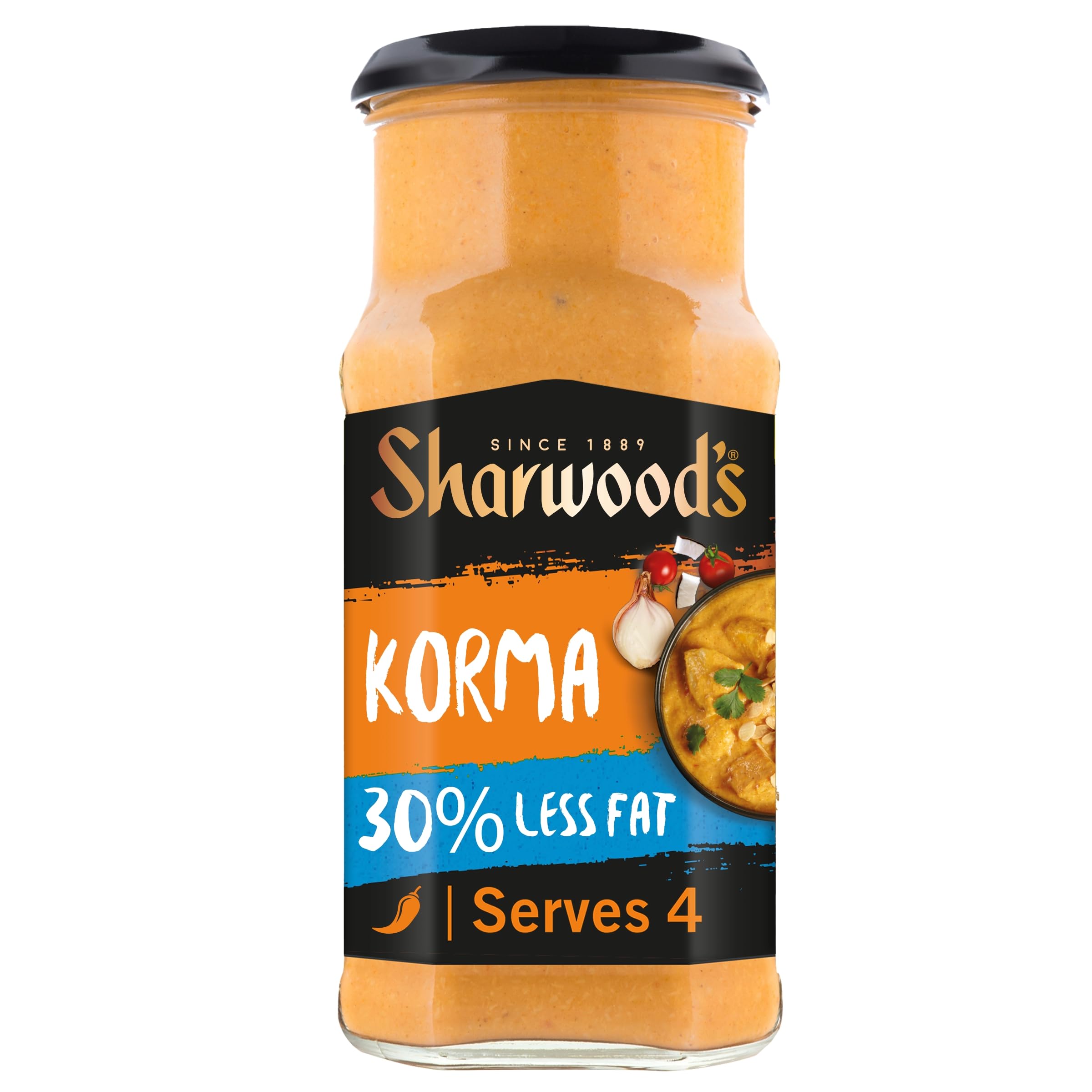 Sharwood's Korma Curry Sauce - 30% Less Fat, Creamy Coconut & Tomato Blend | 420g Jar