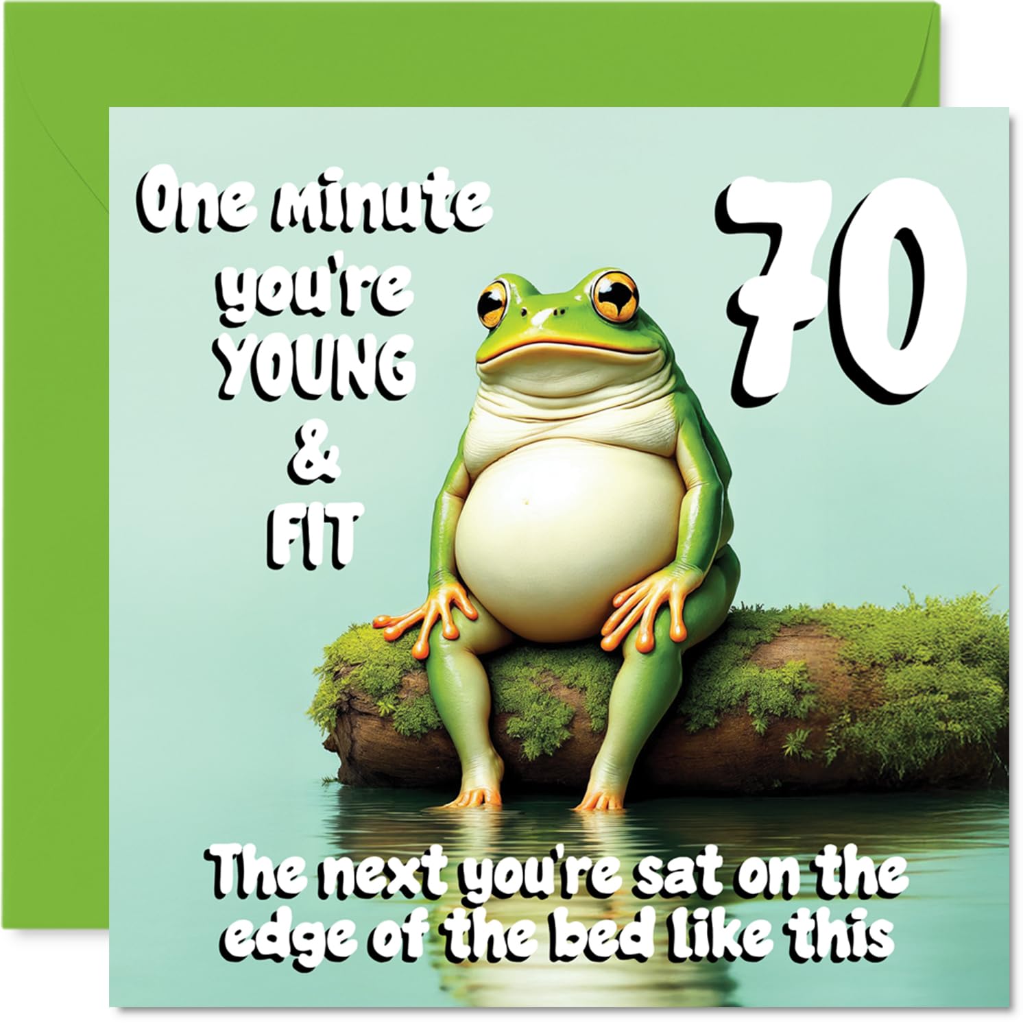 Stuff4 70th Birthday Card for Men & Women | Young and Fit Frog Design | 145mm Square Greeting Card