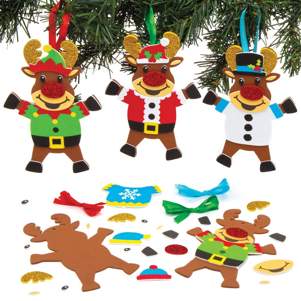 Baker Ross Reindeer Christmas Sweater Ornament Kits - Pack of 6, Glue-Free DIY Craft for Kids 4