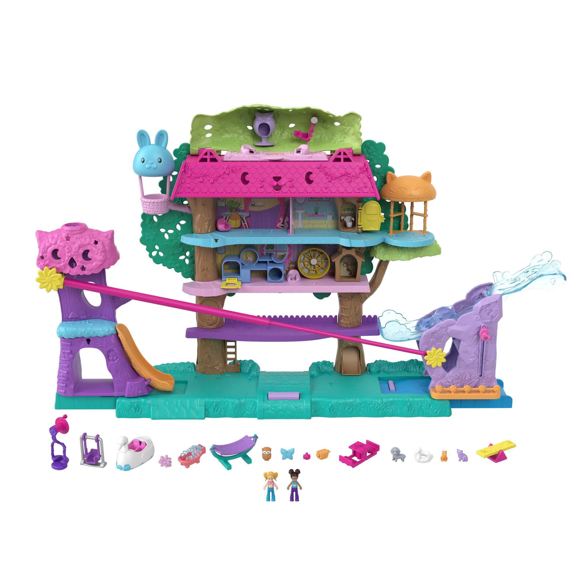 Polly Pocket Pollyville Pet Adventure Treehouse Playset - 5-Floor Treehouse with Micro Dolls & Swan Vehicle 7