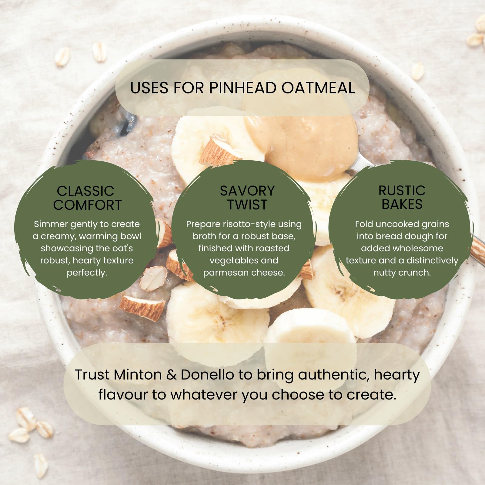 Minton & Donello Pinhead Oatmeal - Traditional Porridge & Baking Ingredient | 500g 2