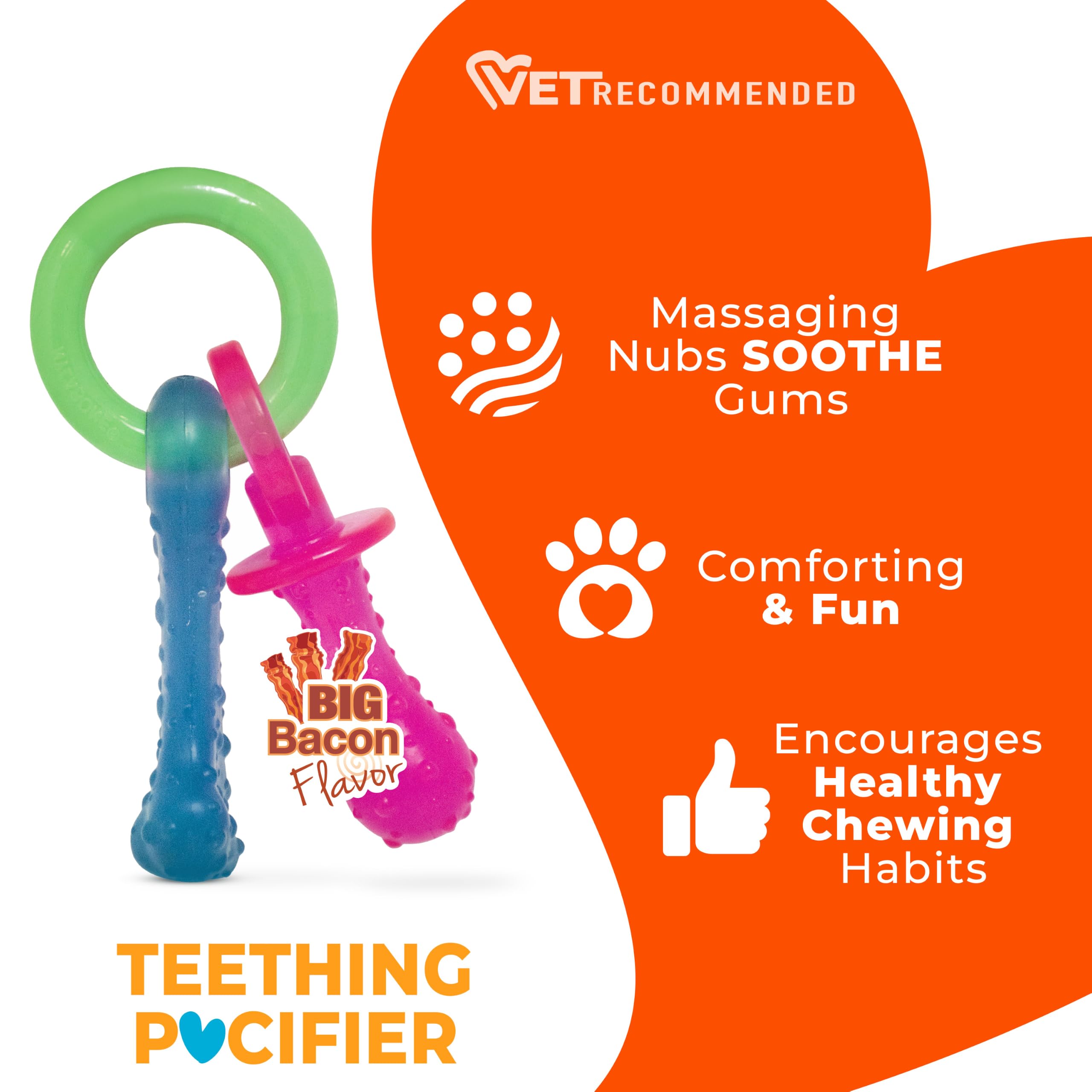Nylabone Puppy Pacifier Chew Toy - Bacon Flavor, Extra Small (Up to 7 kg) 4