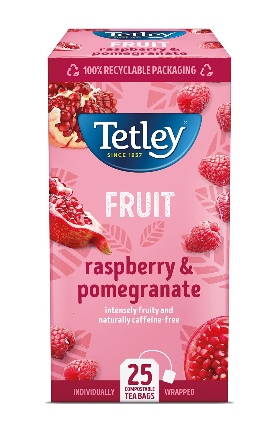 Tetley Raspberry & Pomegranate Tea - Caffeine-Free Herbal Blend | 150 Teabags (6x25)